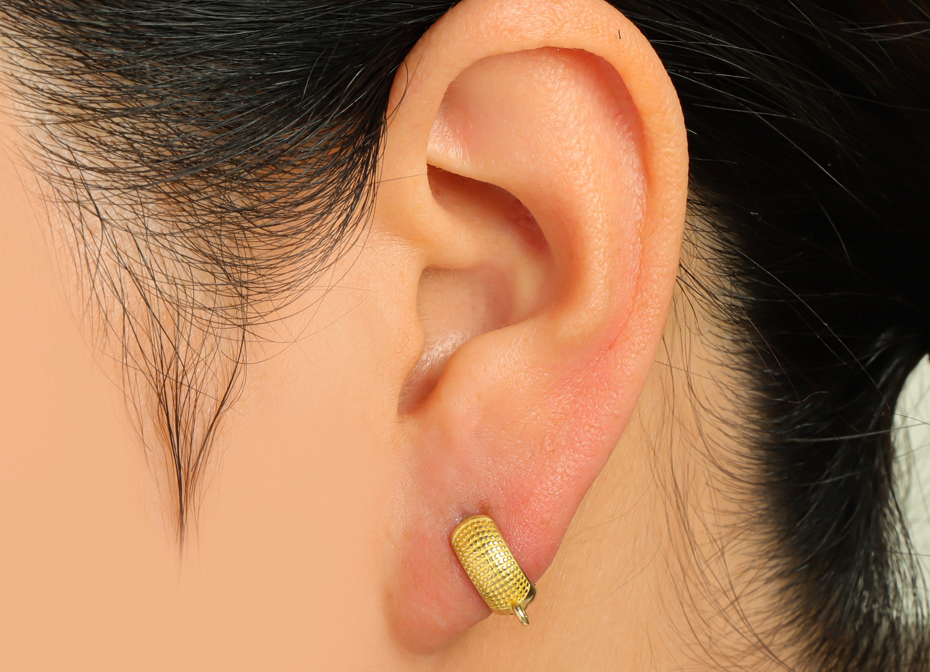 Brass Thick Huggie Hoop Earring - Raw Brass Textured Hoop Huggie Earring With Loop - Brass Round Huggie Hoop Earring - 14x12x4.9mm - PP10334 - DOMEDBAZAAR