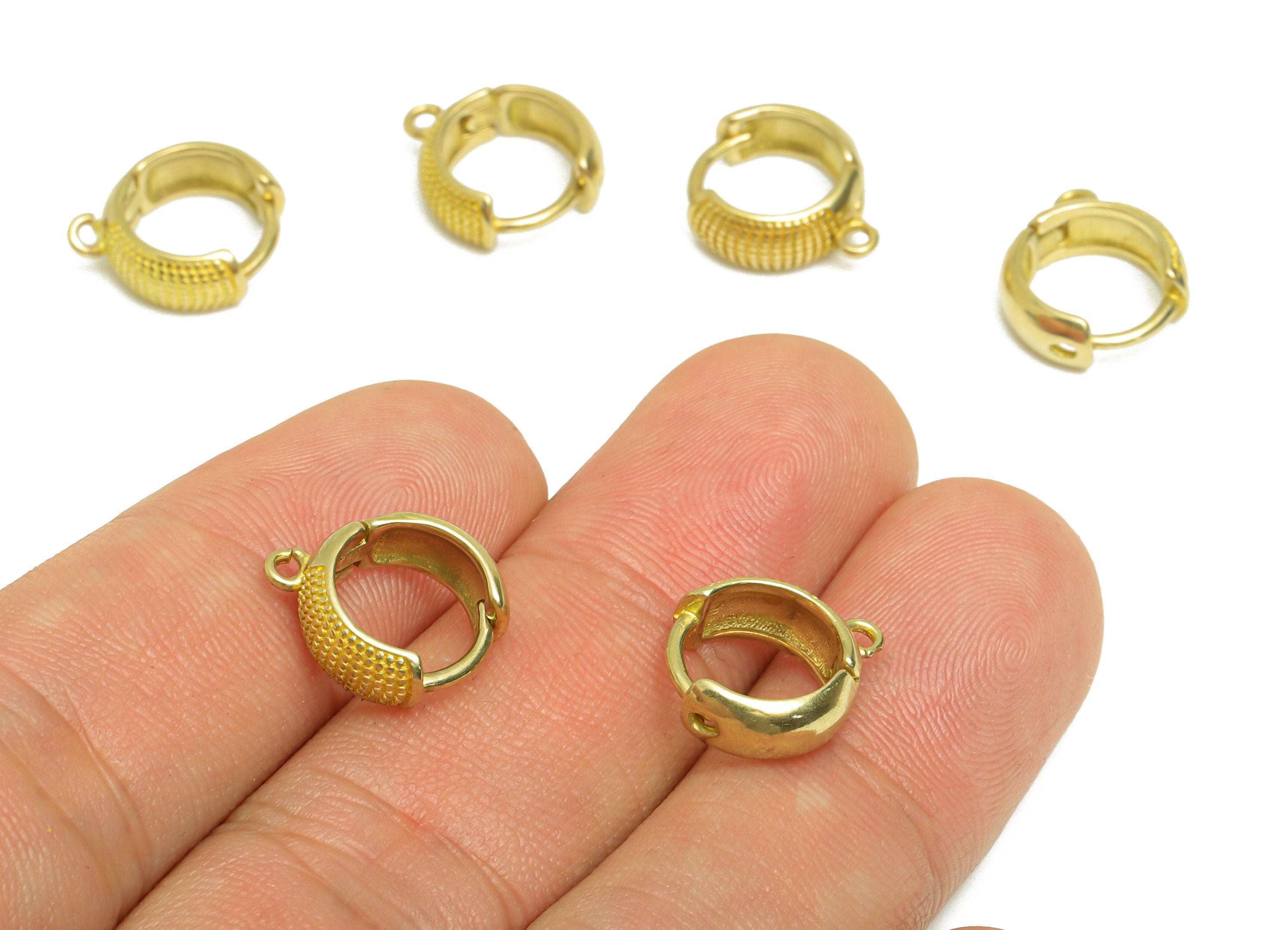 Brass Thick Huggie Hoop Earring - Raw Brass Textured Hoop Huggie Earring With Loop - Brass Round Huggie Hoop Earring - 14x12x4.9mm - PP10334 - DOMEDBAZAAR
