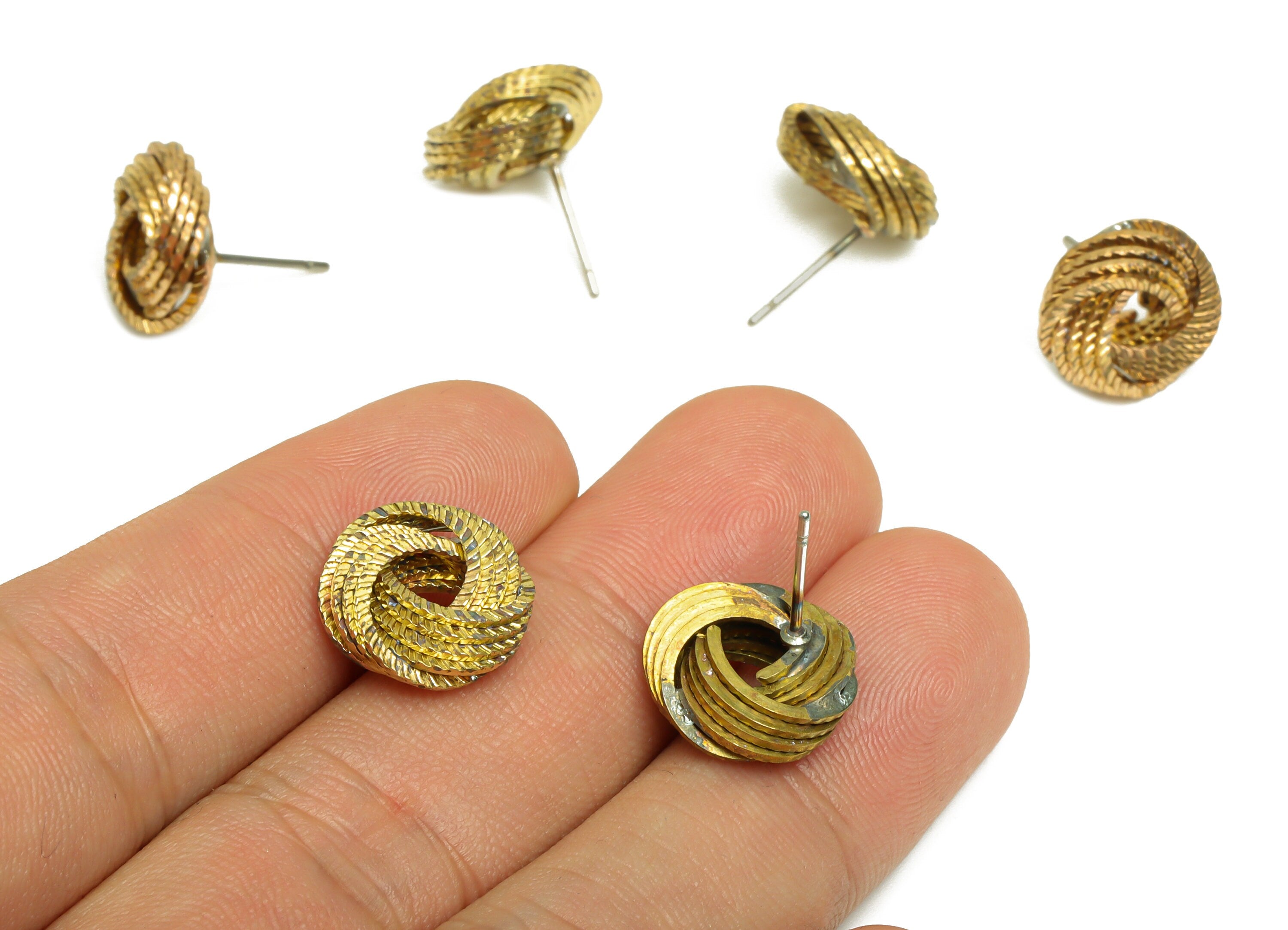 Brass Interwoven Earring Stud - Raw Brass Textured Ring Earring Post - Cross Rings Bead Earring Post - Interwoven Stud - 16x12x4mm- PP10058 - DOMEDBAZAAR