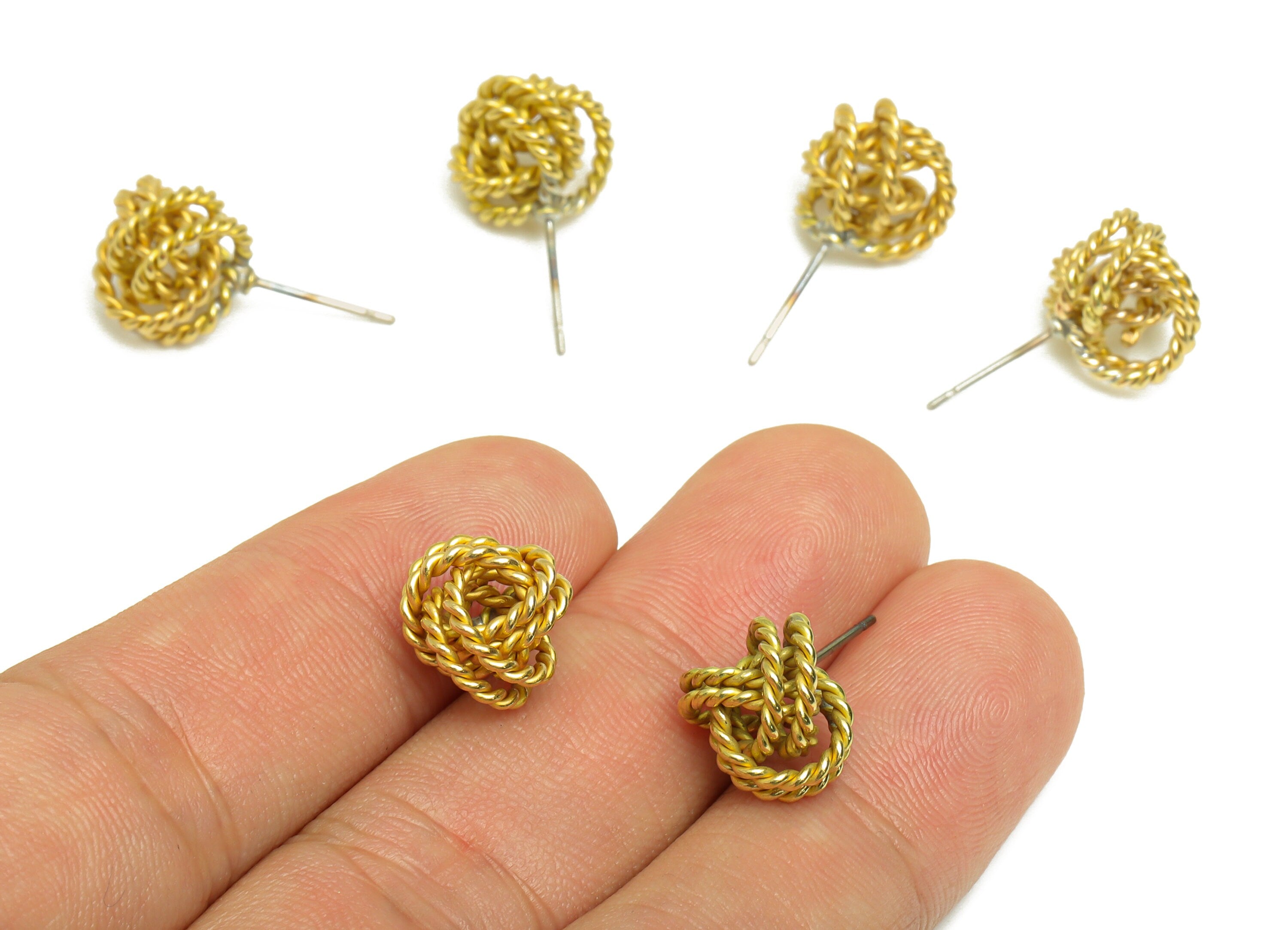 Brass Interwoven Earring Post - Raw Brass Woven Ring Earring Stud - Cross Rings Earring Post - Twisted Ball Post - 21x10x1.5mm - PP10390 - DOMEDBAZAAR