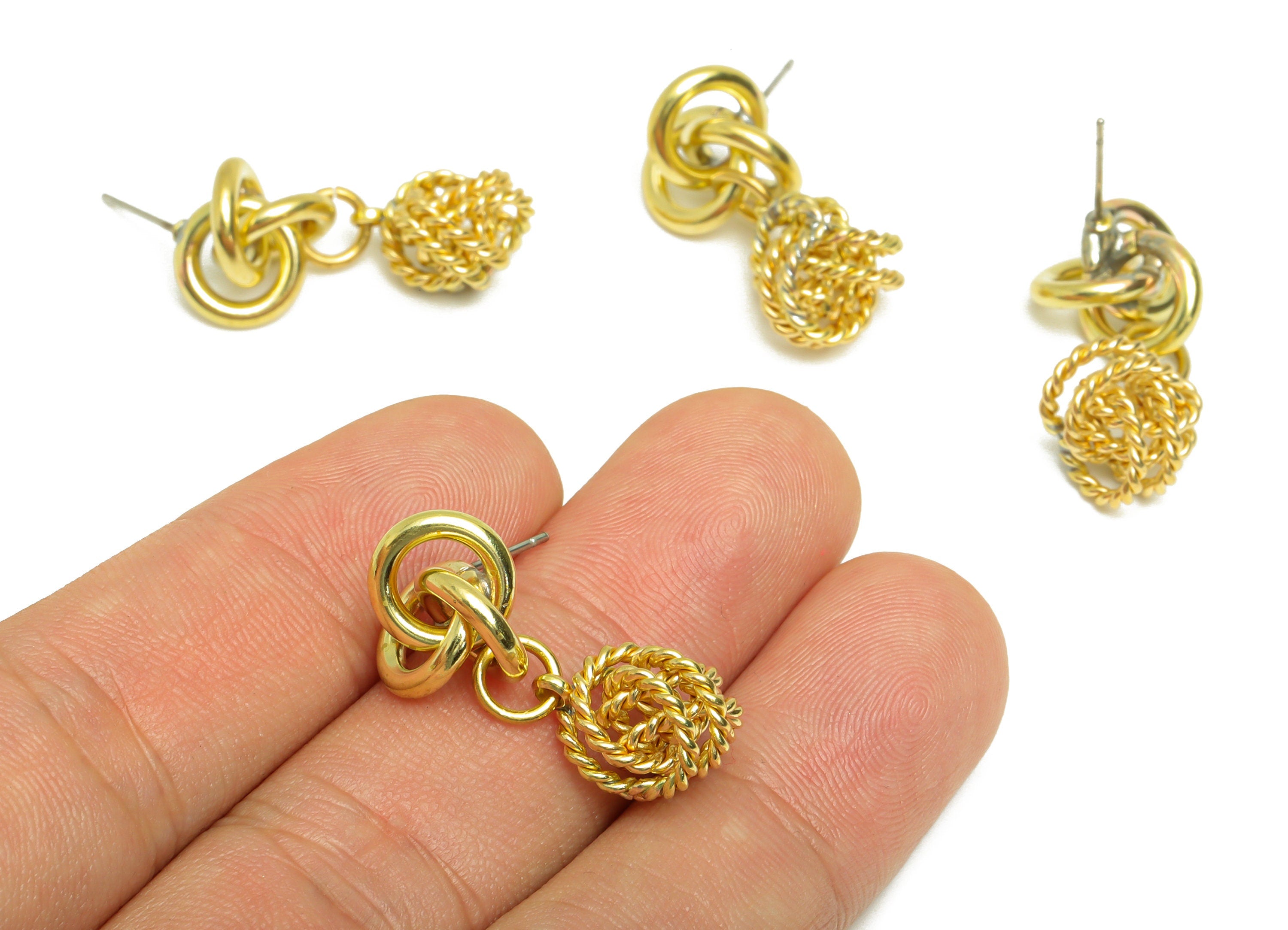 Brass Interwoven Earring Post - Raw Brass Dangle Woven Ring Earring Stud - Cross Rings Earring Post - Dangle Ball Post - 32x12x2mm - PP10388 - DOMEDBAZAAR