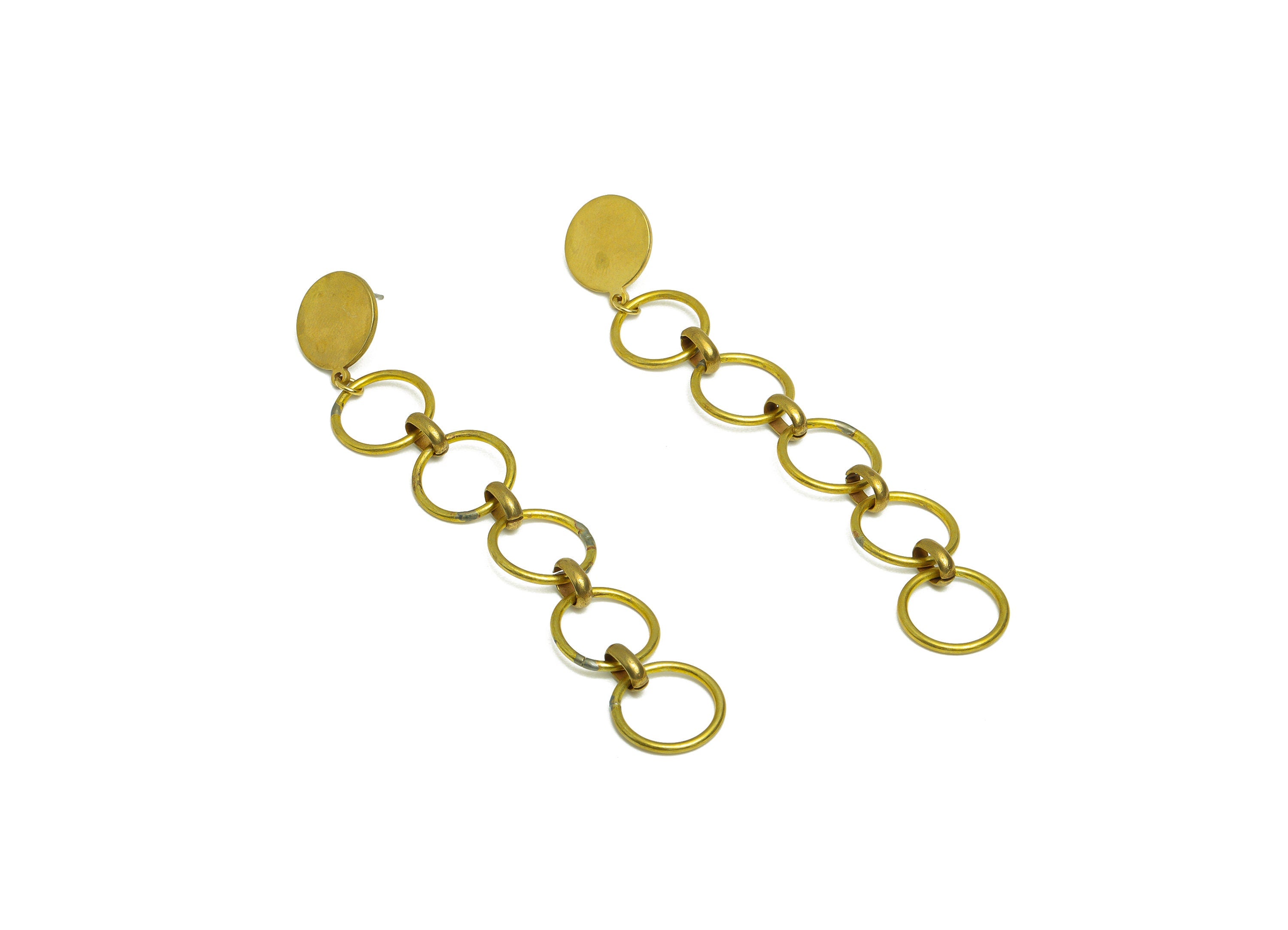 Brass Round Earring Post - Raw Brass Dangle Circle Earring Stud - Interlock Dangle Earring Post - Long Steel Post - 103x15x1mm - PP10392 - DOMEDBAZAAR
