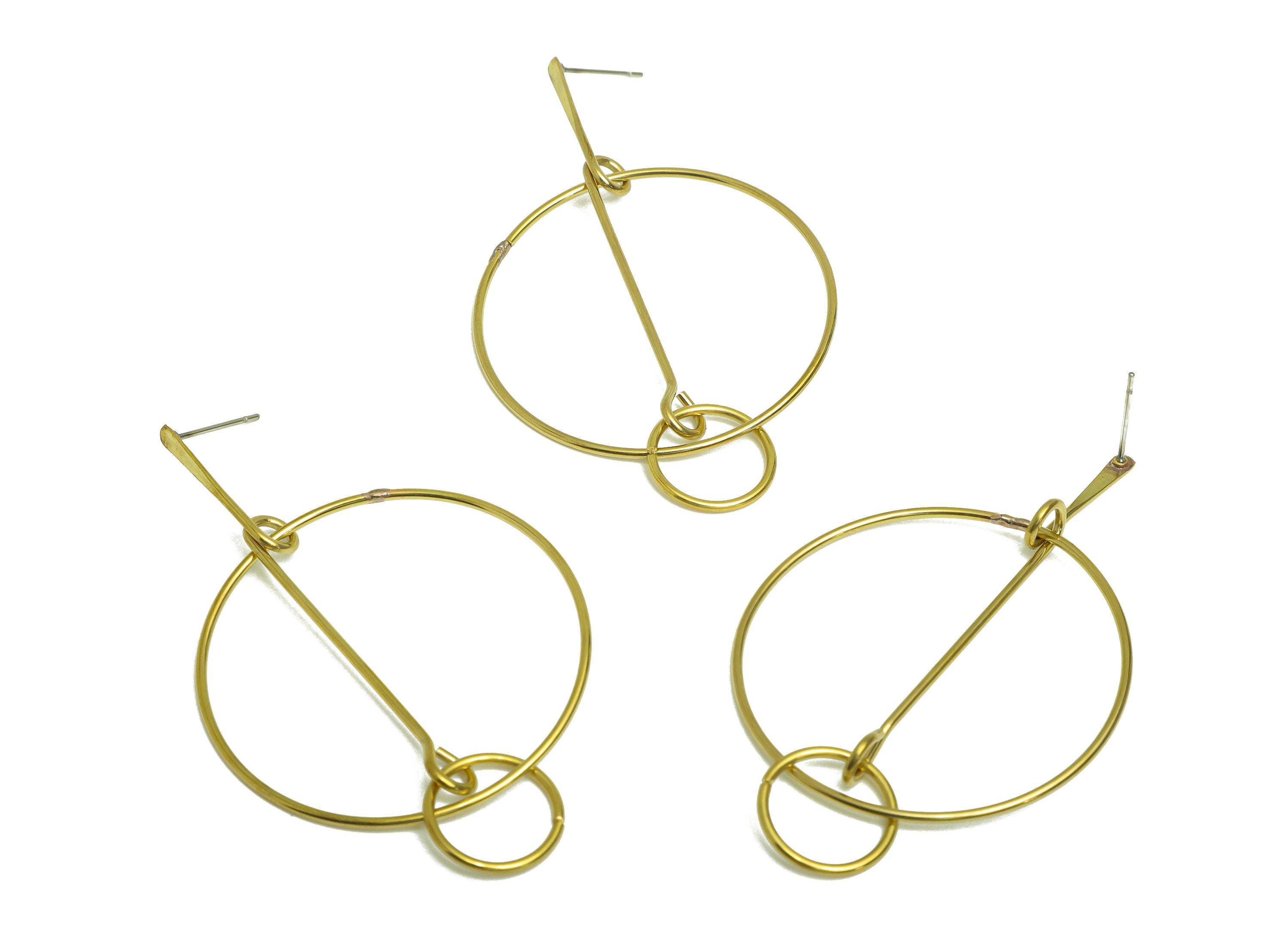 Brass Round Earring Post - Raw Brass Stick Dangle Earring Stud - Brass Interlock Dangle Earring Post - Brass Steel Post - 65x40x1mm -PP10414 - DOMEDBAZAAR