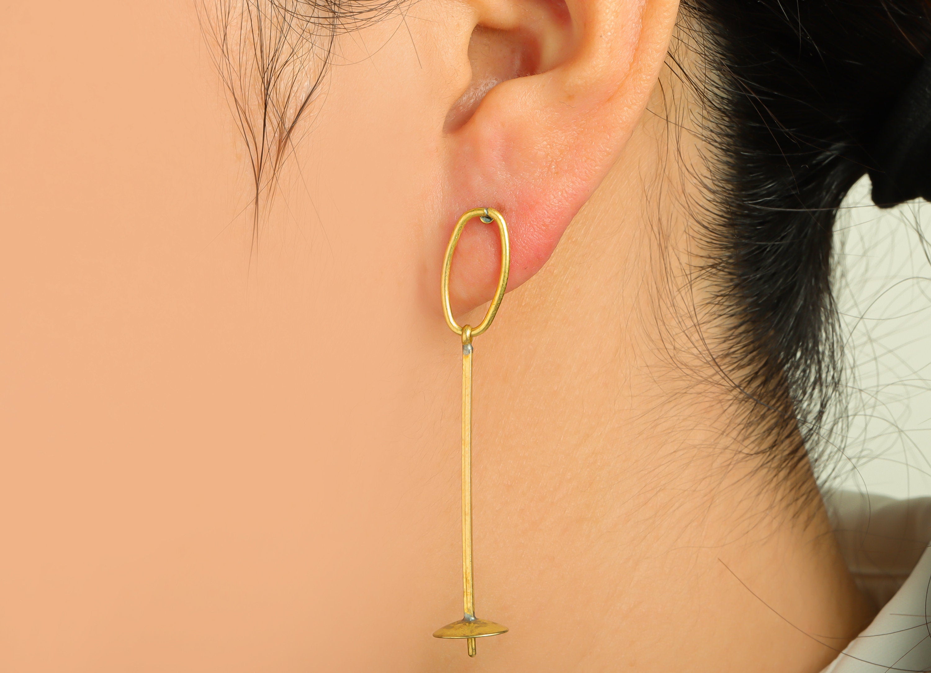 Brass Oval Earring Post - Raw Brass Stick Dangle Earring Stud - Interlock Dangle Earring Post - Steel Post For Pearl - 59x16.6x1mm - PP10378 - DOMEDBAZAAR