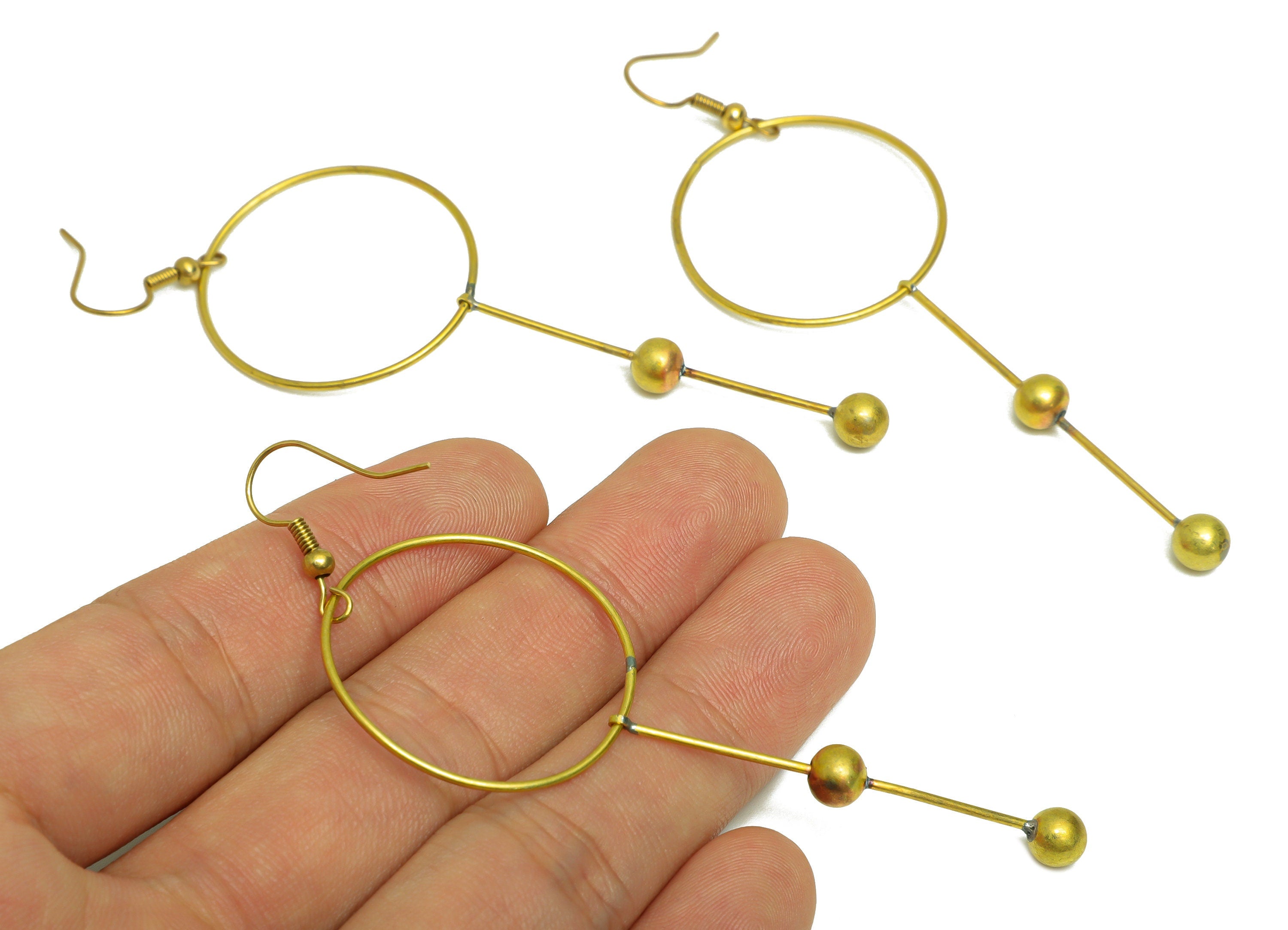 Brass Round Bead Ear Wire - Brass Stick Bead Earring Hook - Brass Interlock Wire Hook - Brass Wire Hook Earring - 91x30x5.5mm - PP10387 - DOMEDBAZAAR