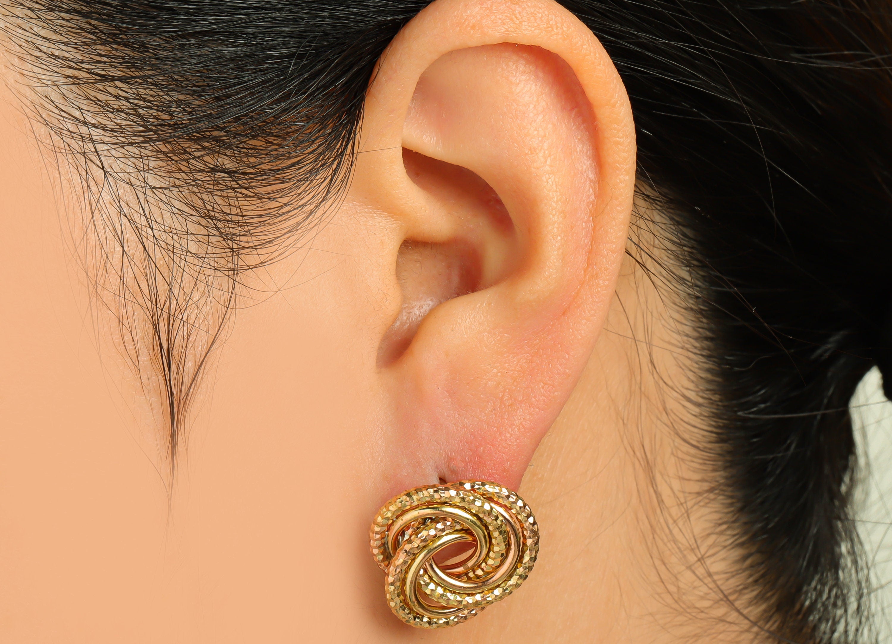 Brass Interwoven Earring Post - Raw Brass Woven Ring Earring Stud - Cross Rings Earring Post - Textured Twisted Post - 19x17x4.3mm - PP10385 - DOMEDBAZAAR