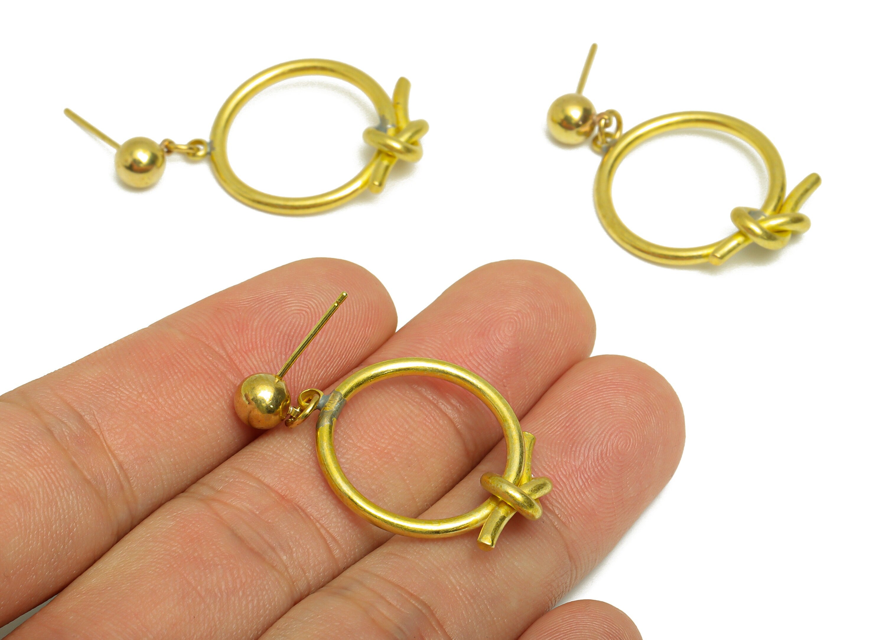 Brass Round Ball Earring Post - Raw Brass Knot Dangle Earring Stud - Brass Geometry Earring Post - Brass Steel Stud - 42x22x4.6mm - PP10386 - DOMEDBAZAAR
