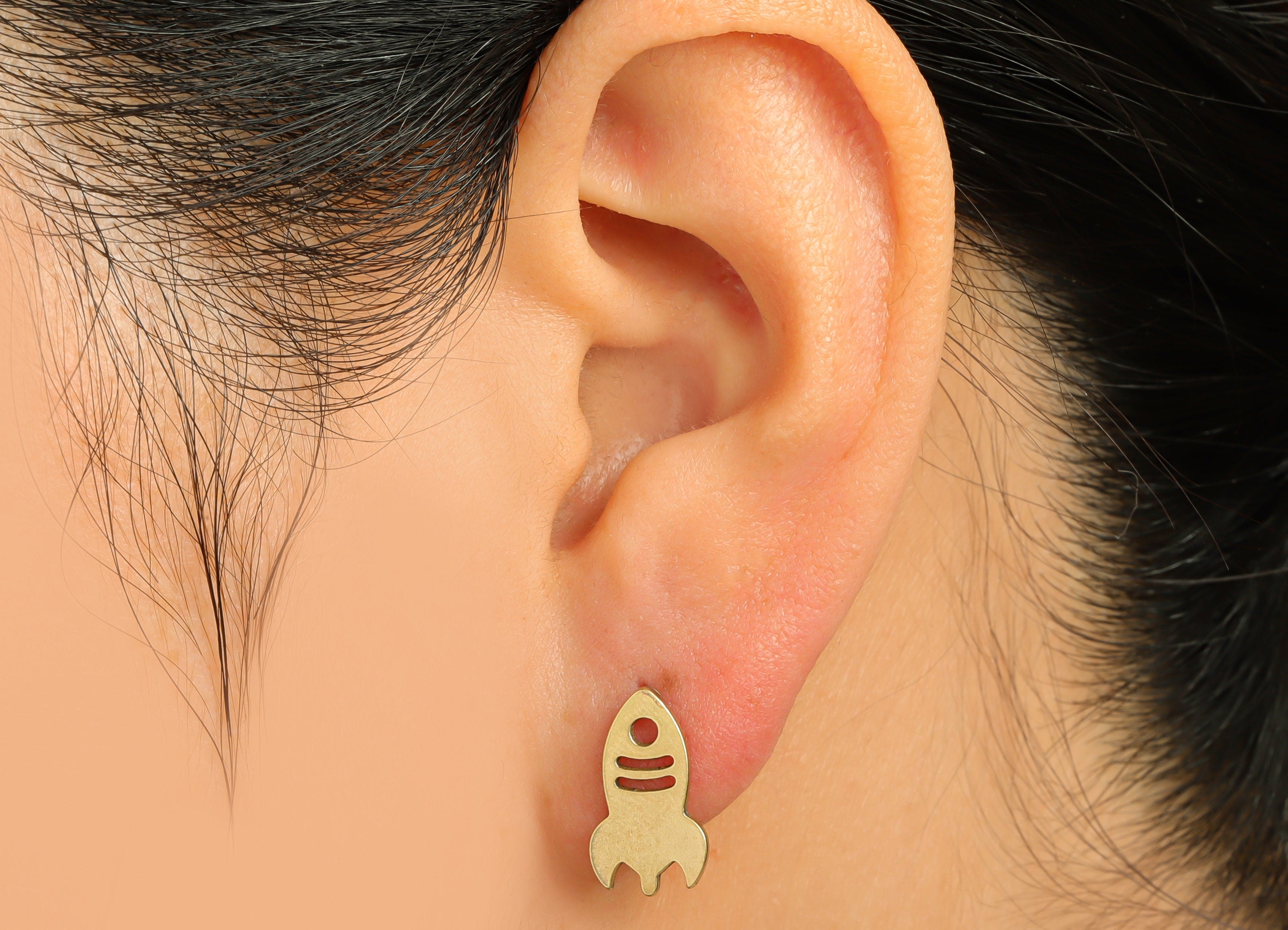 Brass Rocket Earrings Studs - Raw Brass Laser Cut Earring Post - Brass Rocket Earring Post - Brass Steel Stud - 14.6x8.5x1.02mm - PP10358 - DOMEDBAZAAR