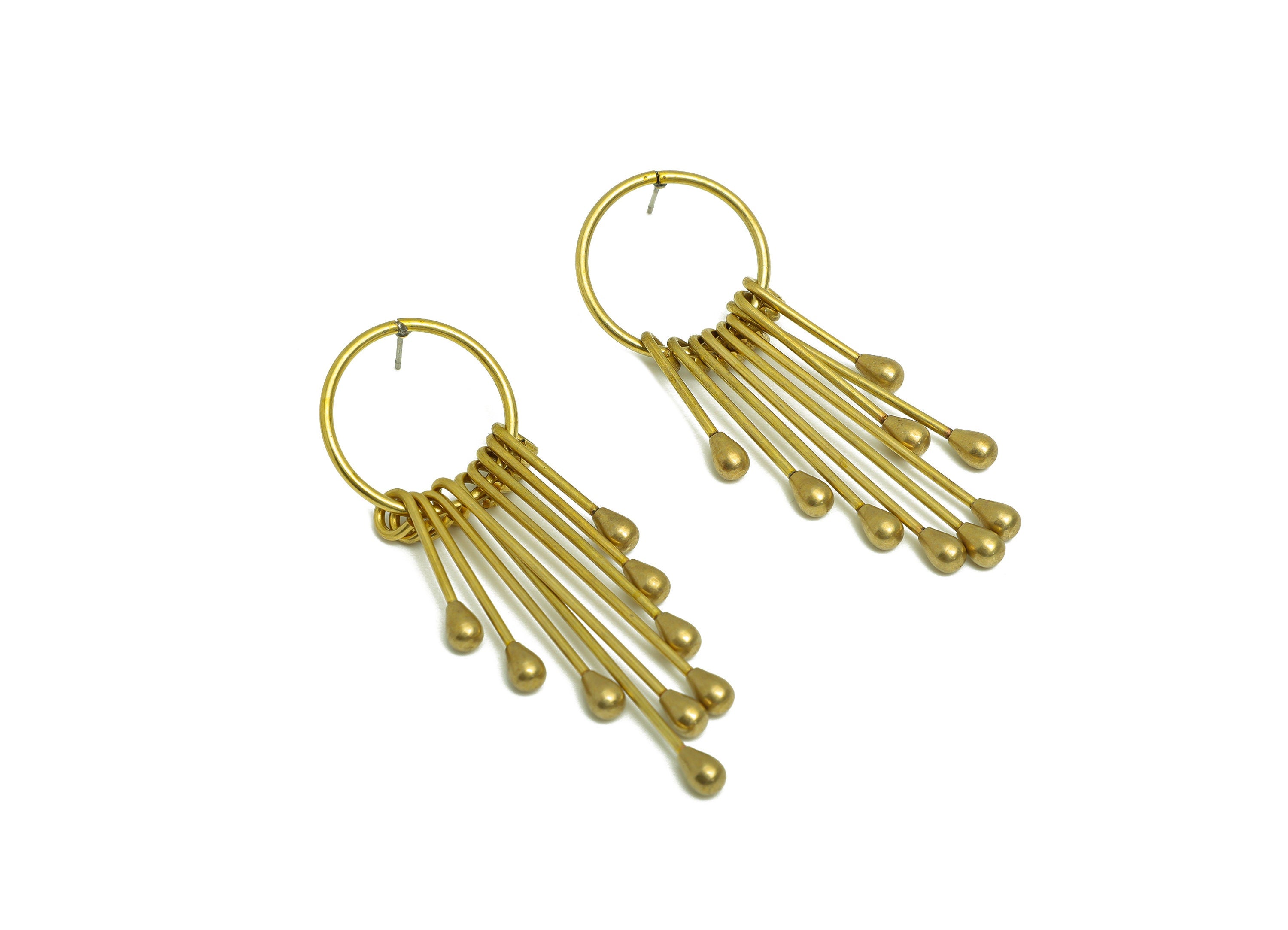 Hammered Wire Tassel Earring Post - Brass Textured Wire Drop Earring Stud - 9 Wire Earring Post - Dangle Tassel Post - 66x22x3.8mm - PP10398 - DOMEDBAZAAR