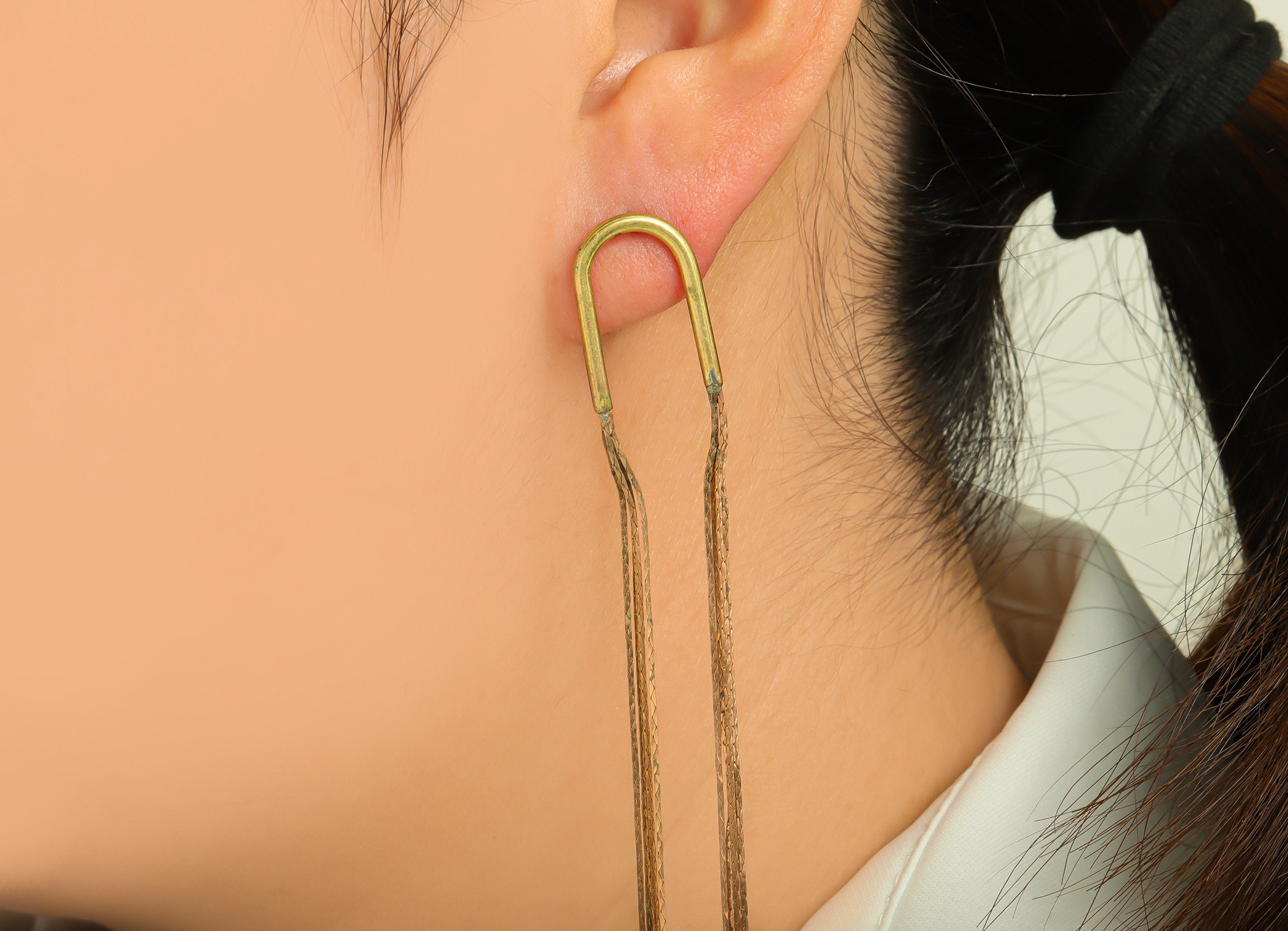 Brass Wire Tassel Earring Post - Brass Hoop Chain Earring Stud - Brass Snake Chain Earring Post - Dangle Tassel Post - 78x14x1.9mm - PP10408 - DOMEDBAZAAR