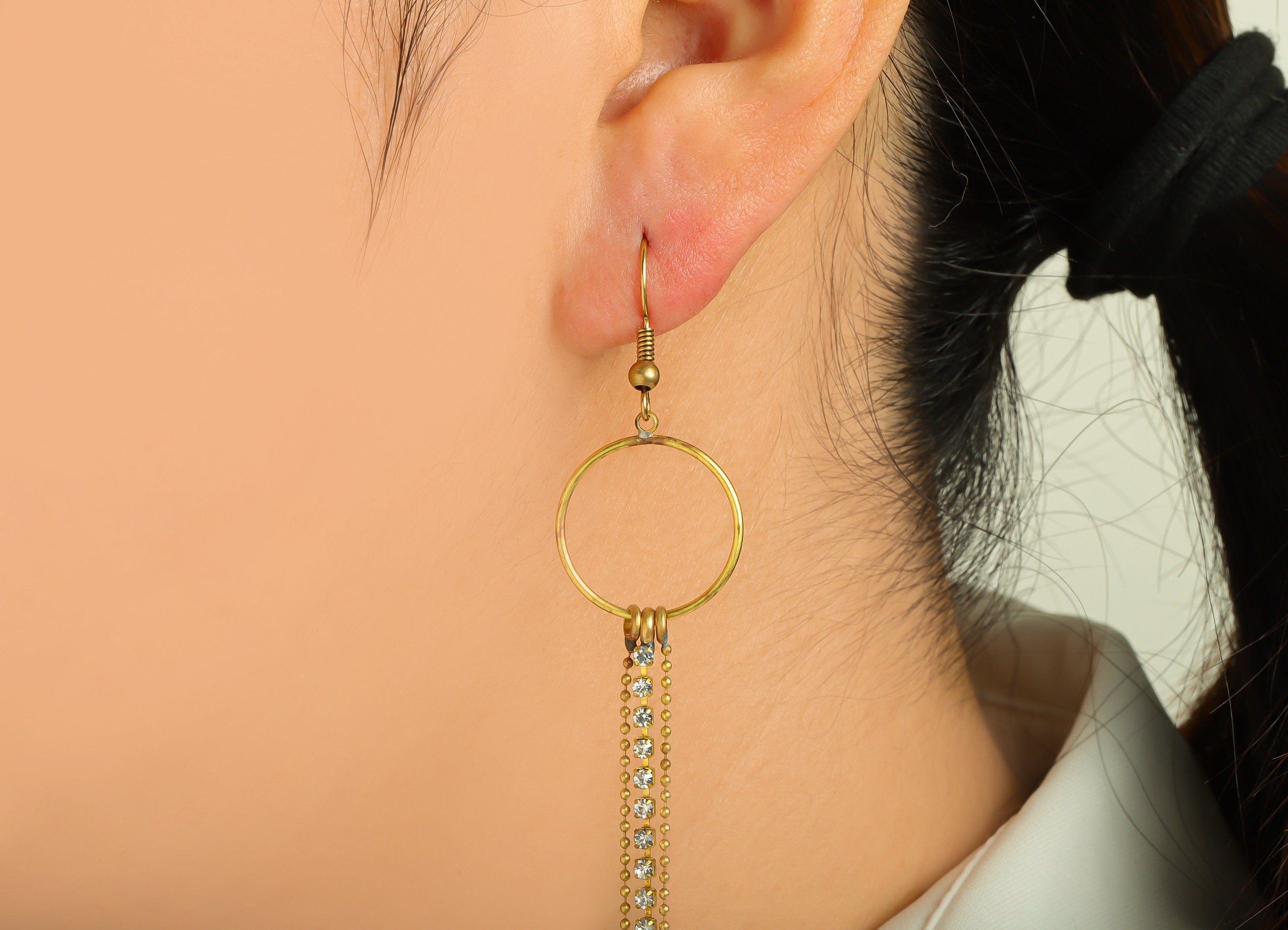 Brass Diamond Bead Ear Wire - Brass Round Chain Earring Hook - Brass Cubic Zircon Wire Hook - Brass Tassel Hook Earring - 114x19x1mm-PP10395 - DOMEDBAZAAR