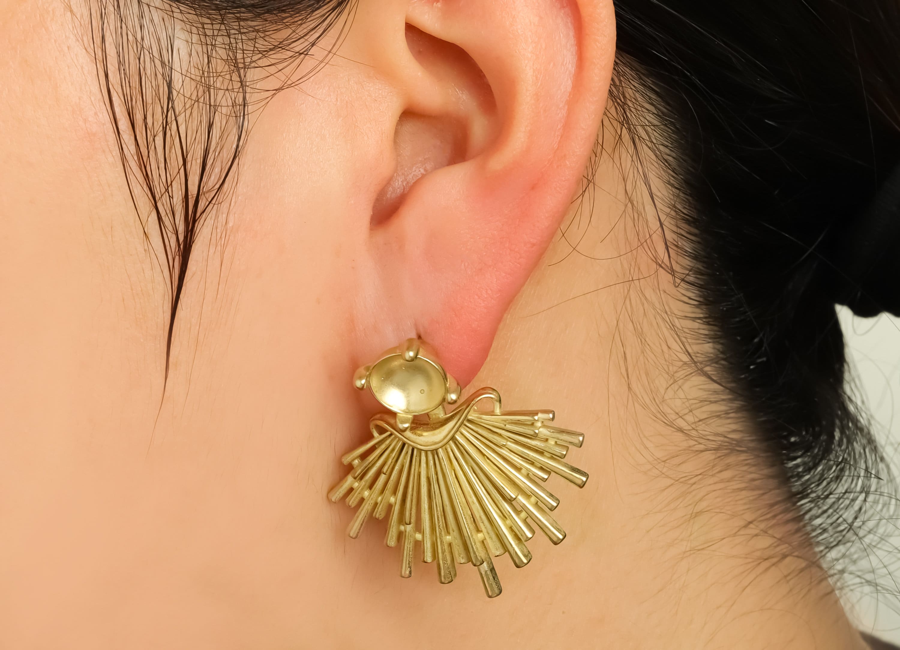Brass Fan Earring Post - Raw Brass Round Earring Post For Diamond - Brass CZ Pearl Setting Dangle Earring - Steel Stud - 35x34x4mm - PP10139 - DOMEDBAZAAR