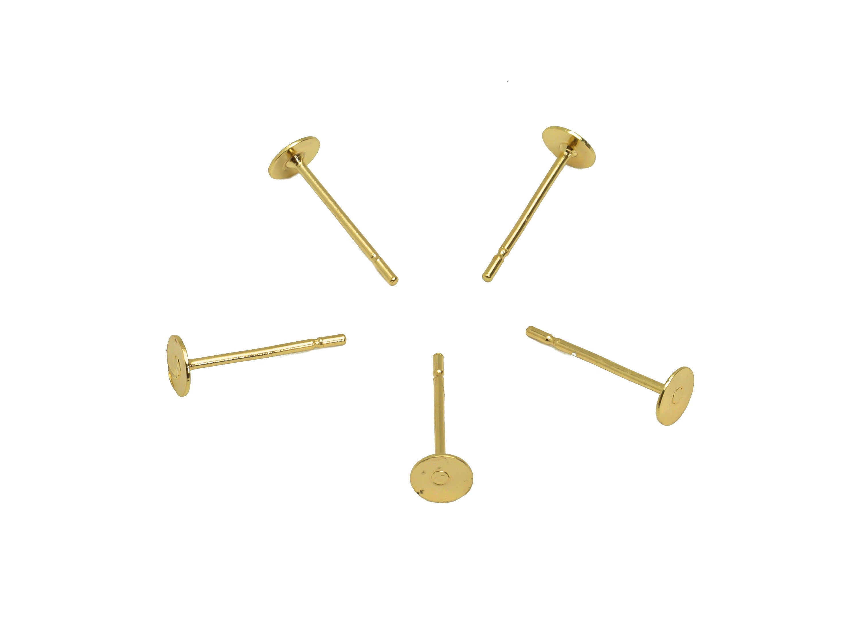 Earring Post Stud With Raw Brass Head - 4*12 - Stainless Steel Earring Posts - Kc Gold Tone Plating - 12mm x 4mm x 0.4mm - PP1546G - DOMEDBAZAAR