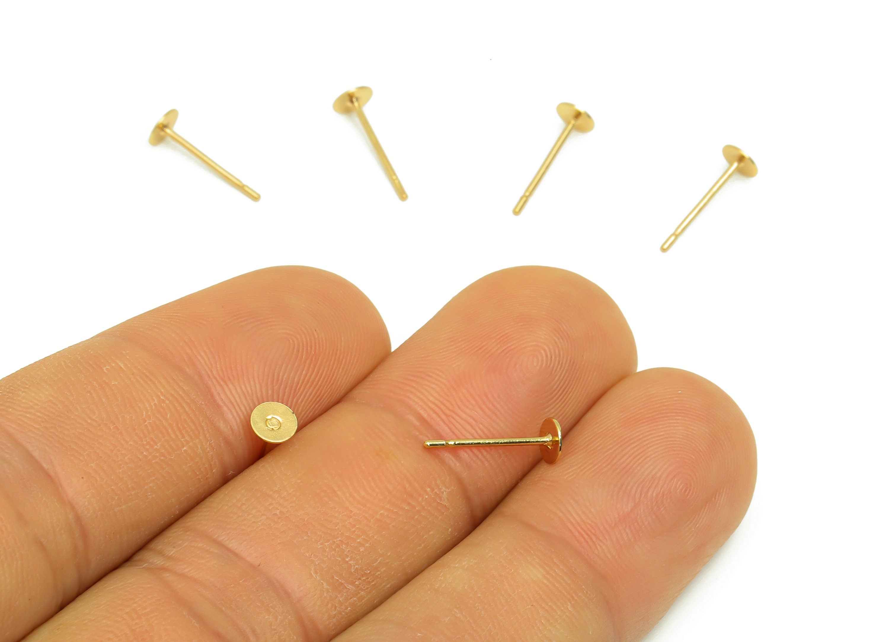 Earring Post Stud With Raw Brass Head - 4*12 - Stainless Steel Earring Posts - Kc Gold Tone Plating - 12mm x 4mm x 0.4mm - PP1546G - DOMEDBAZAAR