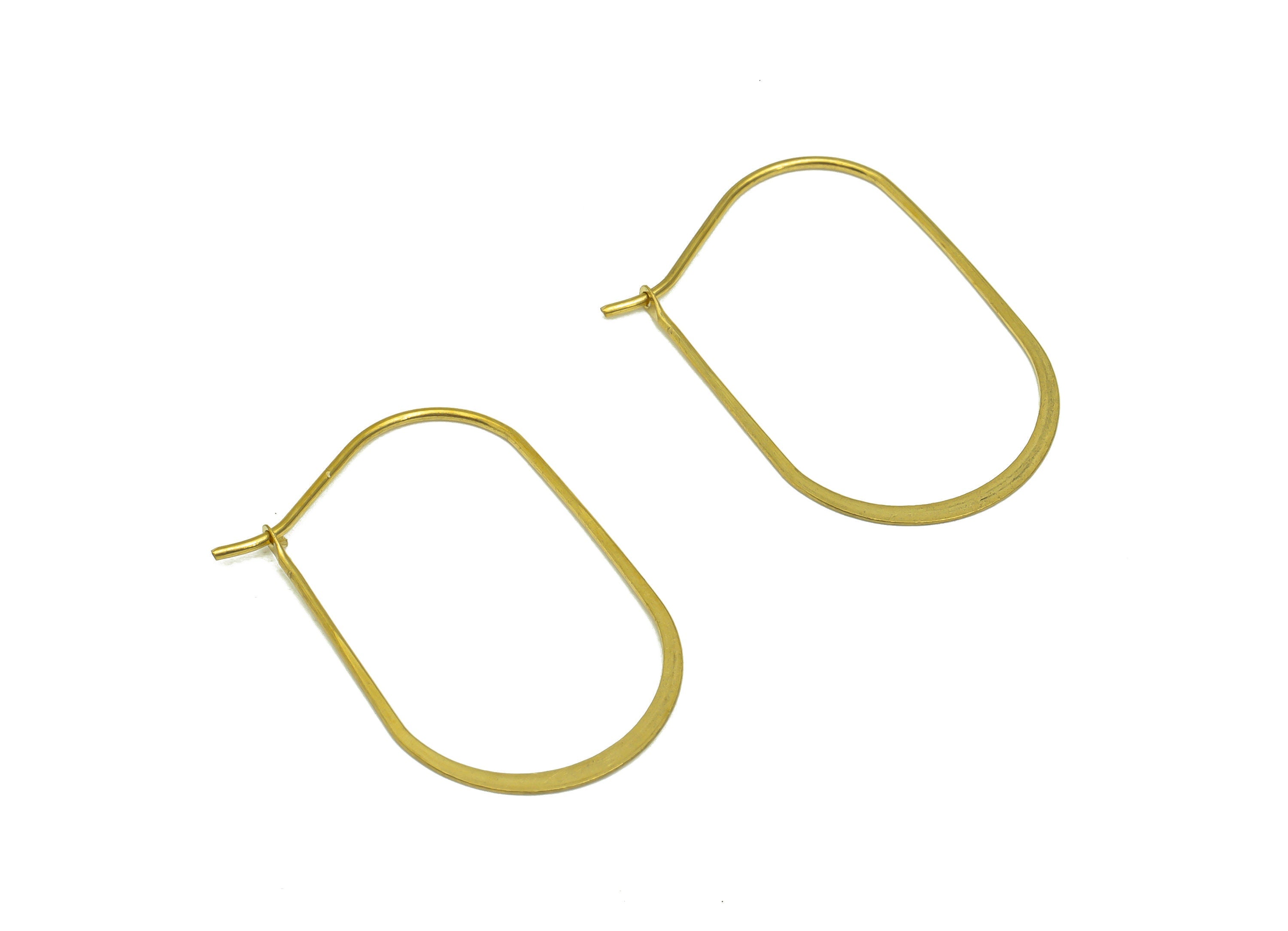30mm Brass Oval Wire Hoop Earring - Raw Brass Hammered Geometry Wire Earring - Brass Hammered Ear Wire Hoop - 30x18x0.8mm - PP10374-30 - DOMEDBAZAAR