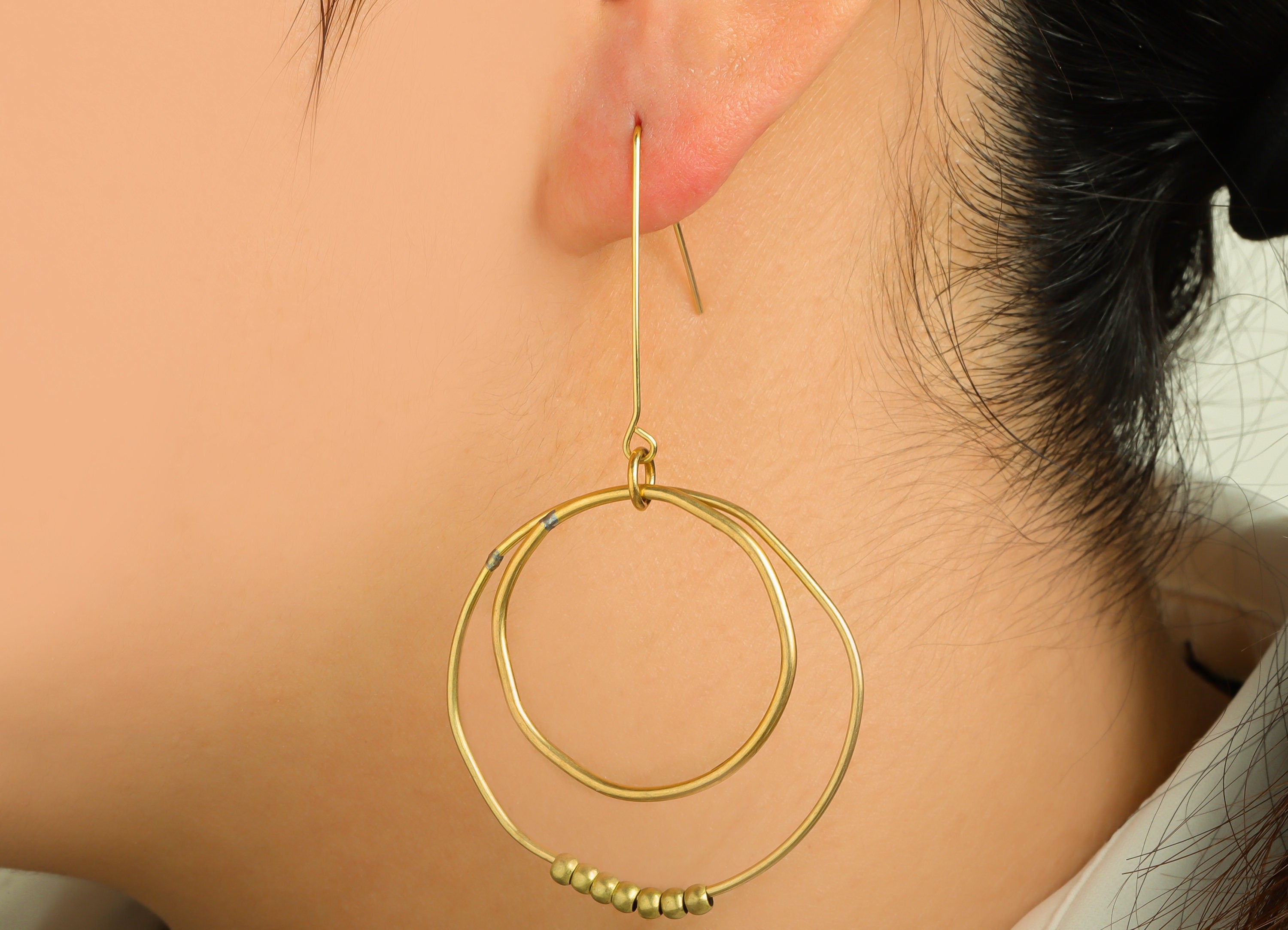 Brass Interlock Ear Wire - Brass Dangle Beaded Earring Hook - Brass Round Earring Hook - Brass Dangle Hook Earring - 74x40x3mm - PP10404 - DOMEDBAZAAR