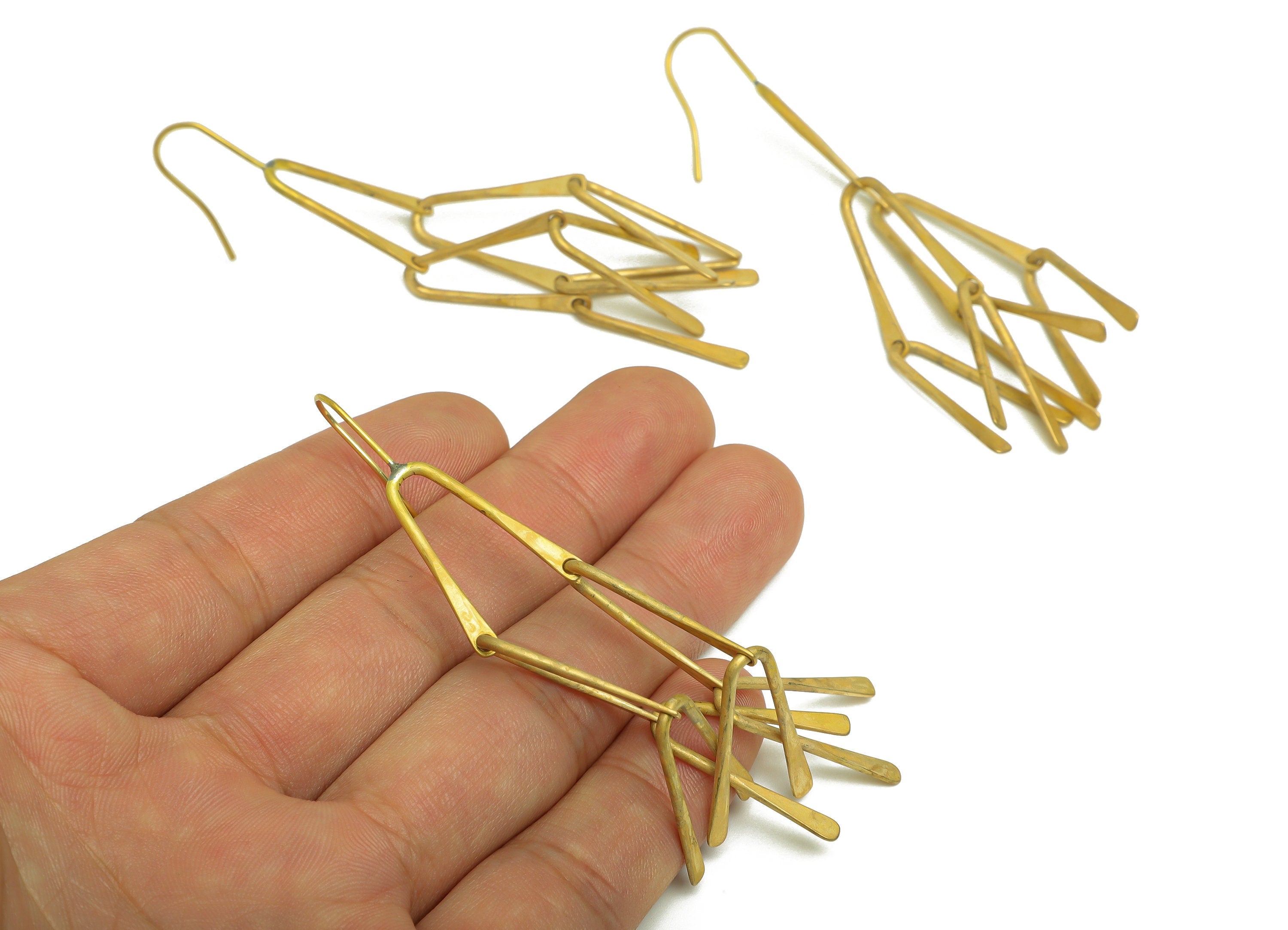 Brass Interlock Ear Wire - Brass Dangle Hammered Earring Hook - Brass Horn Earring Hook - Brass Dangle Hook Earring - 82x14x1.5mm - PP10403 - DOMEDBAZAAR
