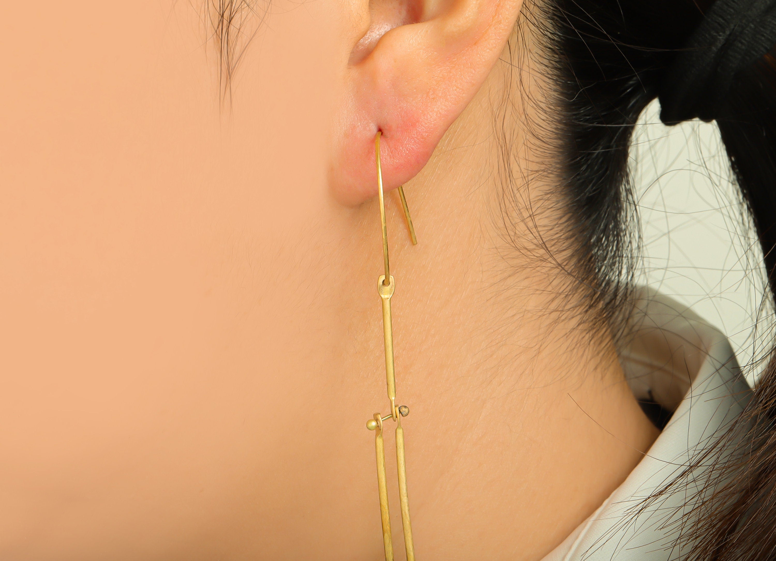 Brass Interlock Ear Wire - Brass Dangle Hammered Earring Hoop - Brass Bead Hoop Earring - Brass Dangle Hoop Earring - 97x23x1.5mm - PP10405 - DOMEDBAZAAR