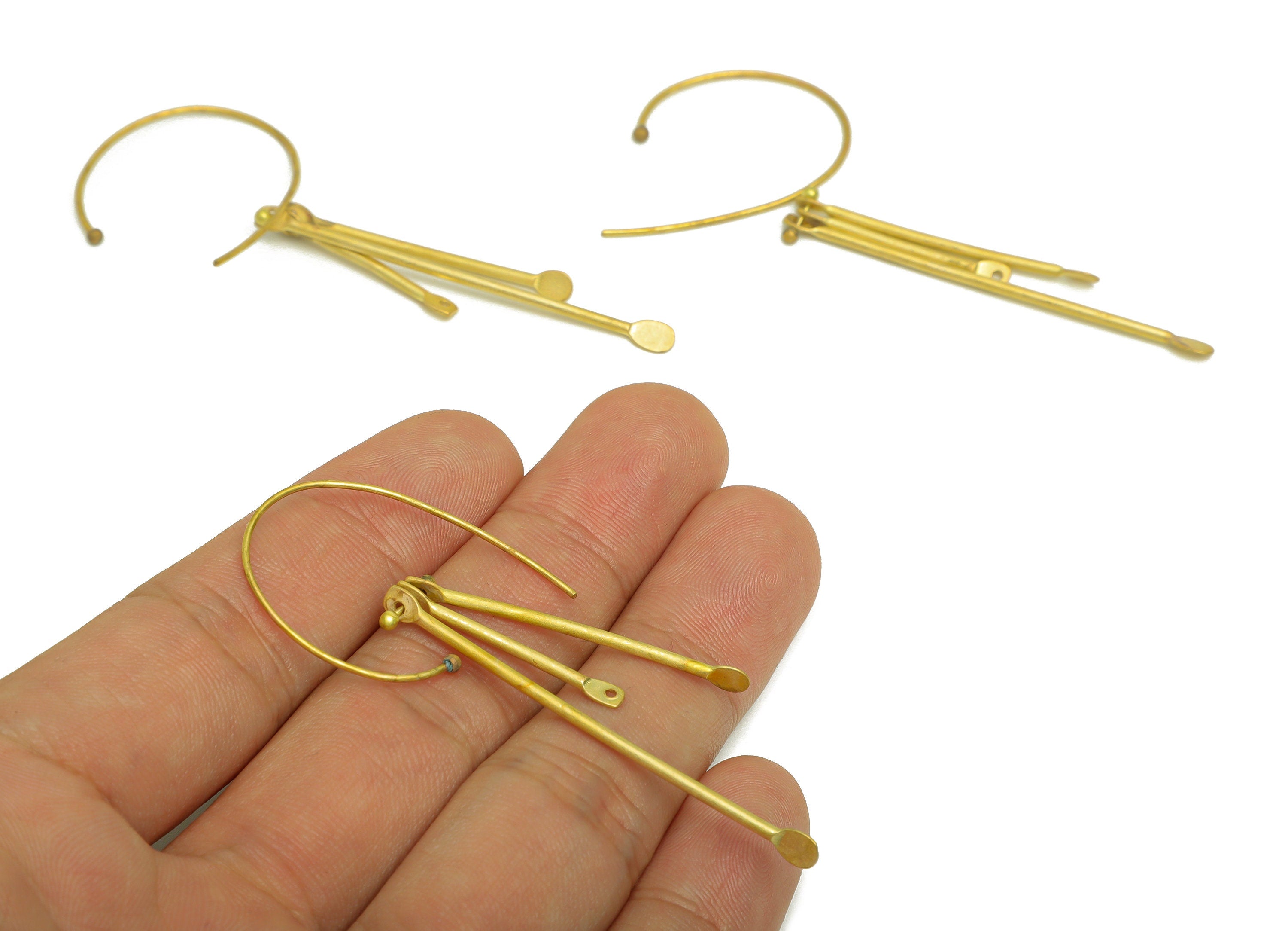 Brass Interlock Ear Wire - Brass Dangle Hammered Earring Hoop - Brass Bead Hoop Earring - Brass Dangle Hoop Earring - 97x23x1.5mm - PP10405 - DOMEDBAZAAR