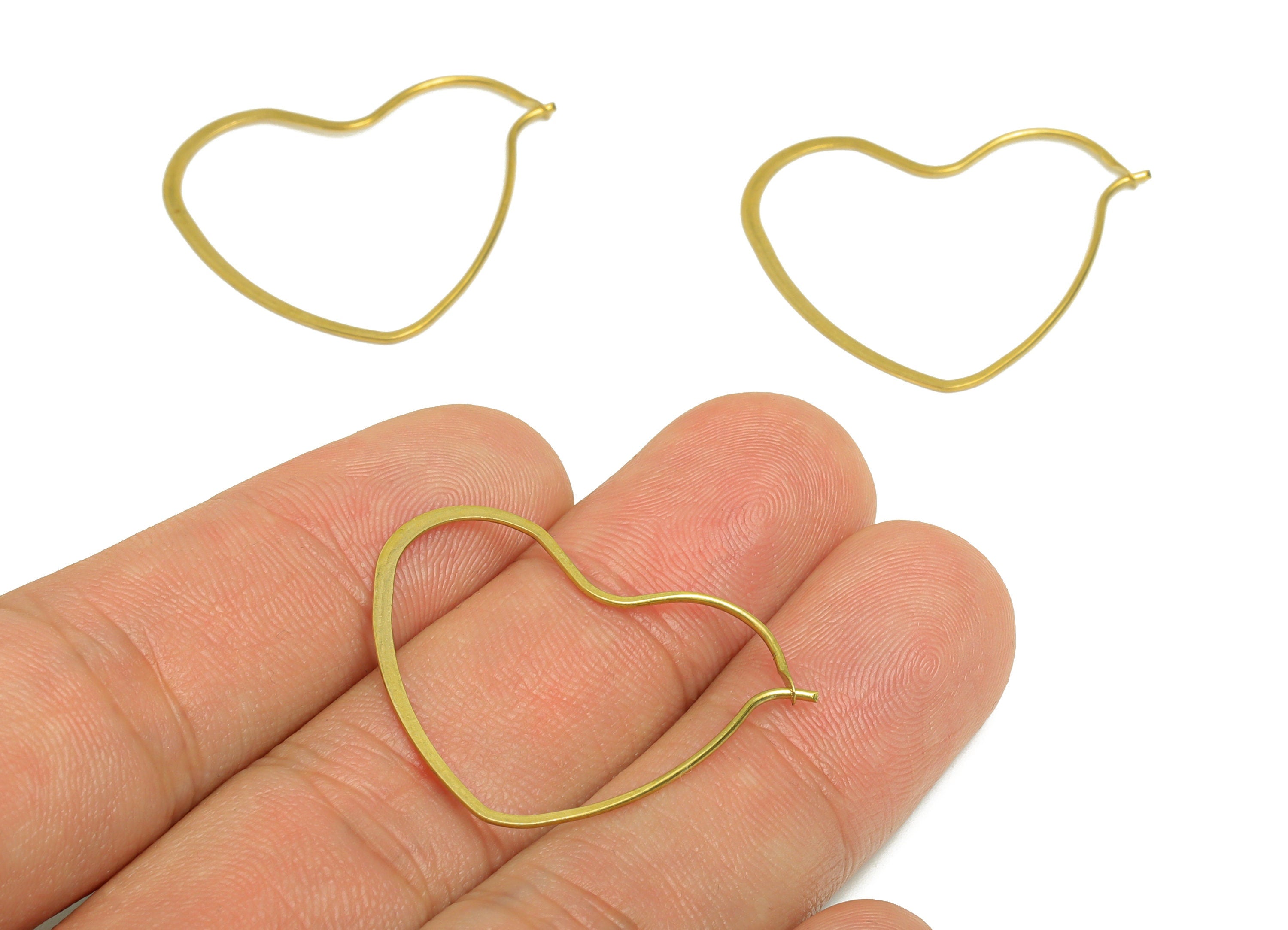 Hammered Heart Wire Hoop Earring - Raw Brass Love Heart Wire Lock Earring - Geometry Wire Hoop Lock Earring Charm - 30x25x0.8mm-PP10421-30 - DOMEDBAZAAR