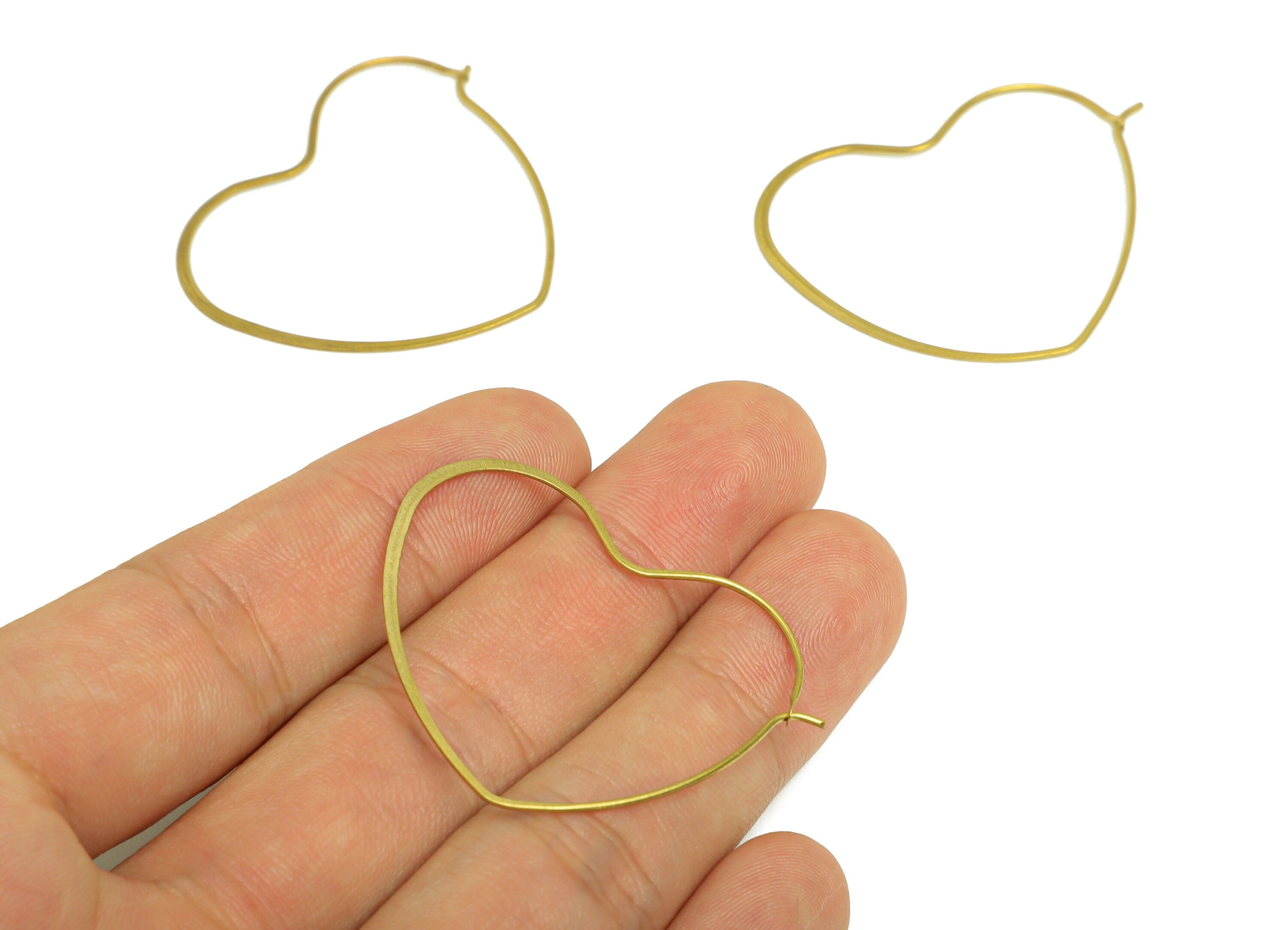 Hammered Heart Wire Hoop Earring - Raw Brass Love Heart Wire Lock Earring - Geometry Wire Hoop Lock Earring Charm - 40x35x0.8mm-PP10421-40 - DOMEDBAZAAR