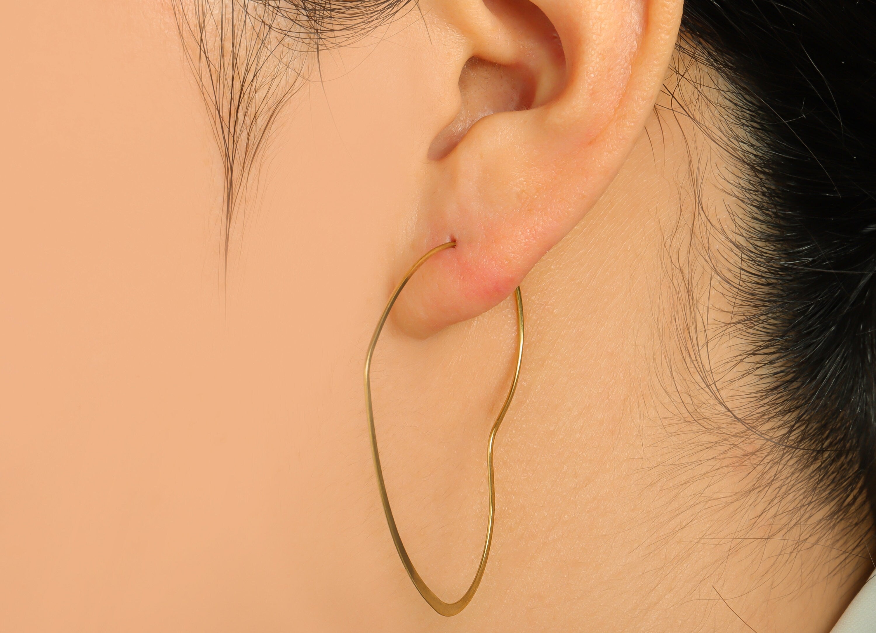 Hammered Heart Wire Hoop Earring - Raw Brass Love Heart Wire Lock Earring - Geometry Wire Hoop Lock Earring Charm - 53x45x0.8mm-PP10421-50 - DOMEDBAZAAR
