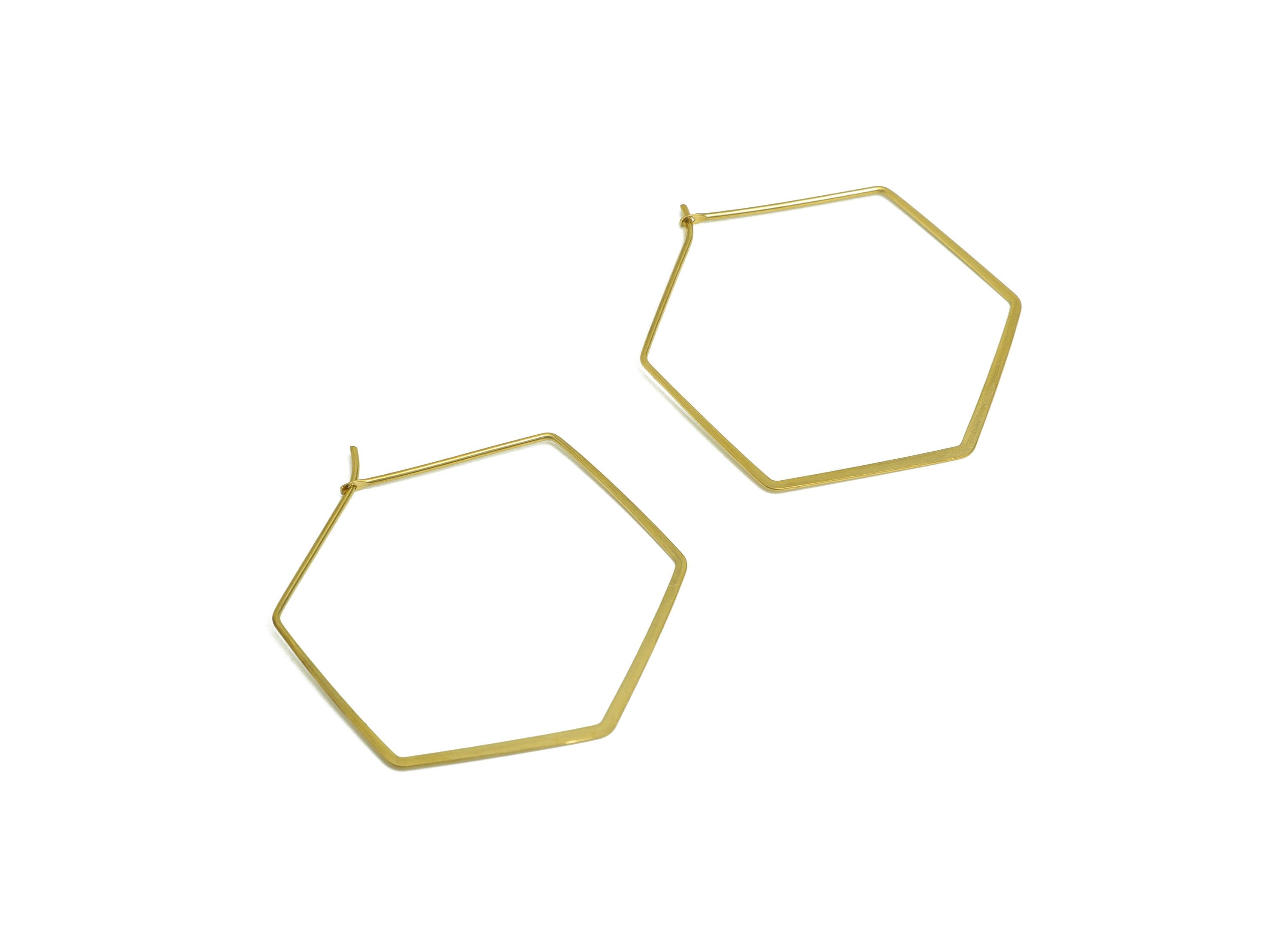 Brass Hexagon Wire Hoop Earring - Raw Brass Hammered Hexagon Earring Wire - Geometry Wire Hoop Lock Earring Charm - 42x37x0.8mm - PP10422-40 - DOMEDBAZAAR