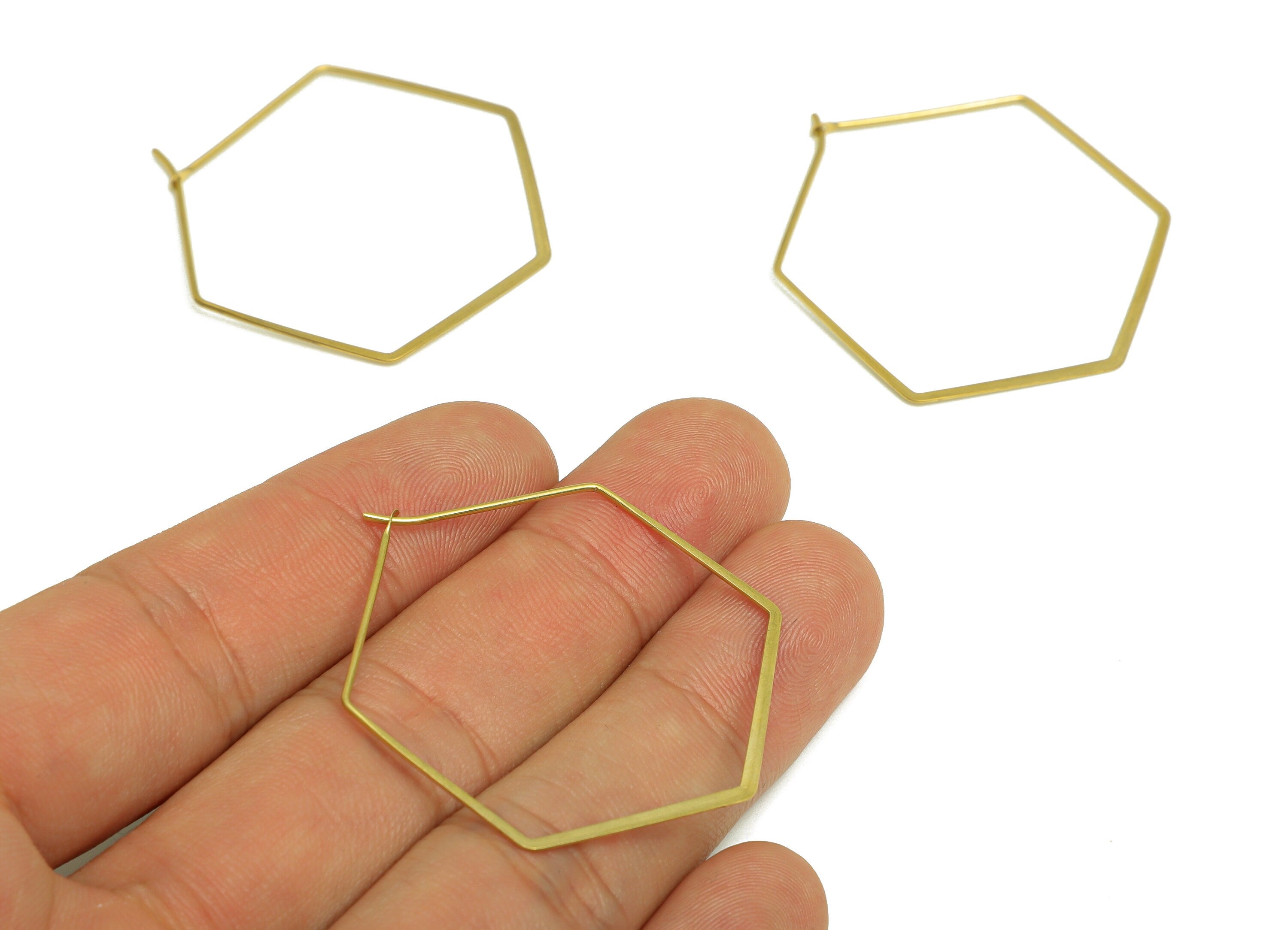 Brass Hexagon Wire Hoop Earring - Raw Brass Hammered Hexagon Earring Wire - Geometry Wire Hoop Lock Earring Charm - 42x37x0.8mm - PP10422-40 - DOMEDBAZAAR