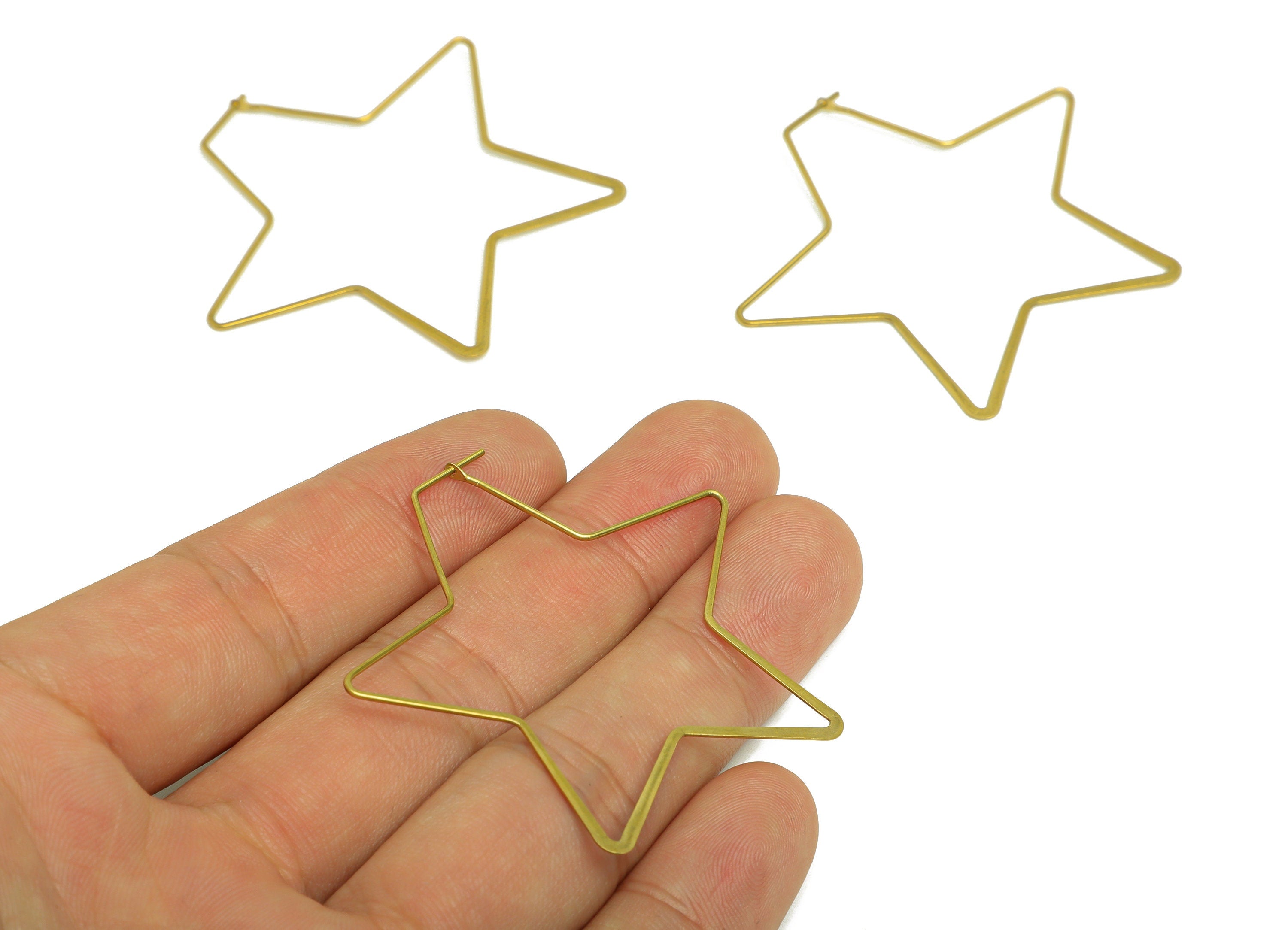 Brass Star Wire Hoop Earring - Raw Brass Hammered Star Wire Lock Earring - Geometry Wire Hoop Lock Earring Charm - 49x49x0.8mm-PP10419-50 - DOMEDBAZAAR