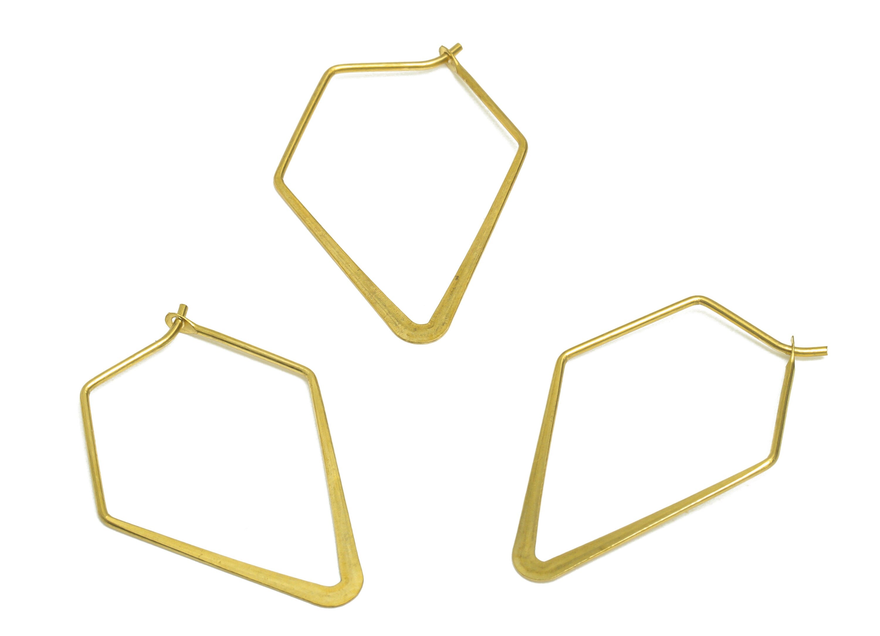 Brass Diamond Wire Hoop Earring - Raw Brass Hammered Pentagon Wire Earring - Geometry Wire Hoop Lock Earring Charm - 30x20x0.8mm-PP10425-30 - DOMEDBAZAAR