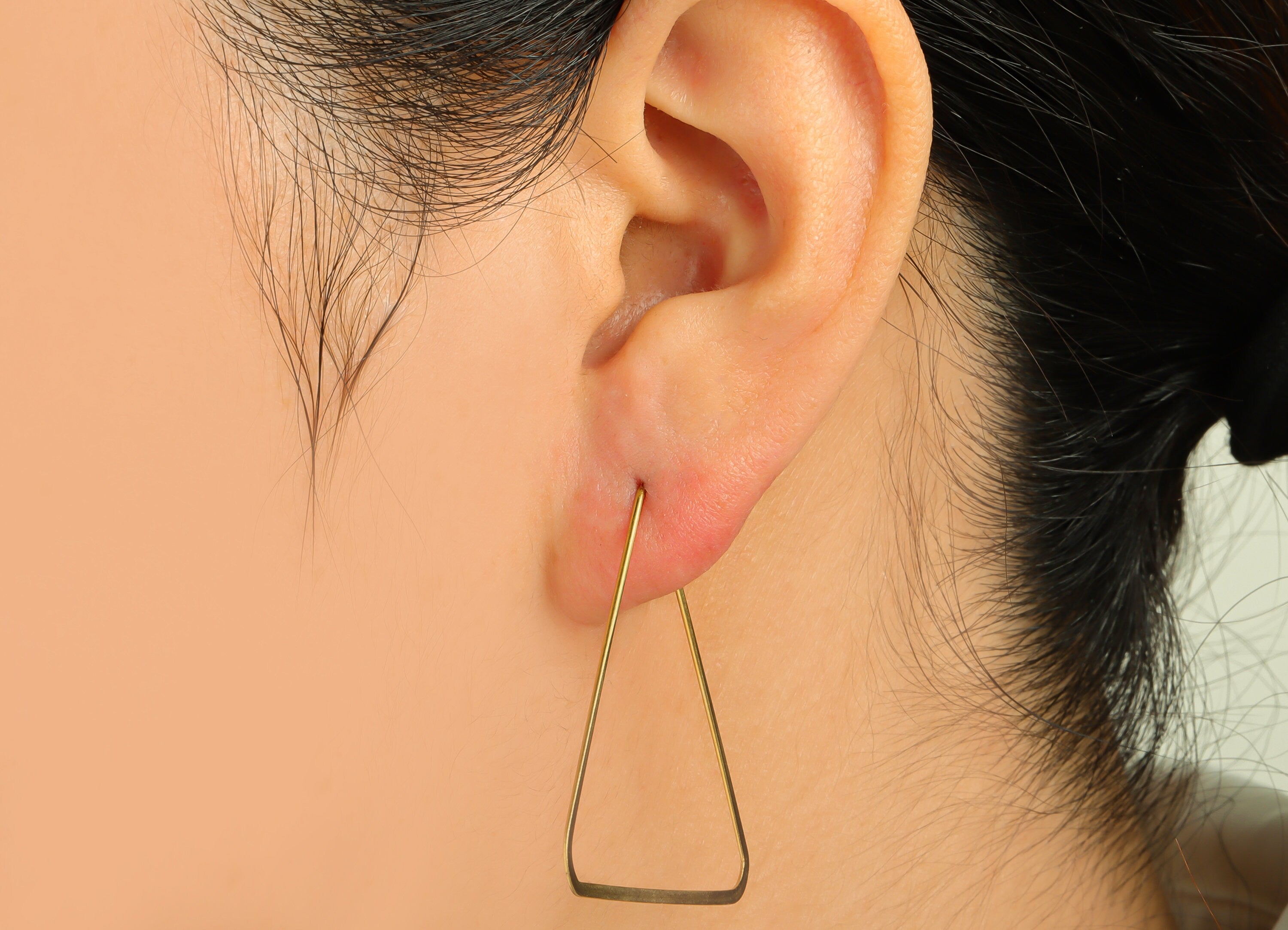 Brass Triangle Wire Hoop Earring - Raw Brass Hammered Triangle Wire Earring - Geometry Wire Hoop Lock Earring Charm - 42x38x0.8mm-PP10371-40 - DOMEDBAZAAR