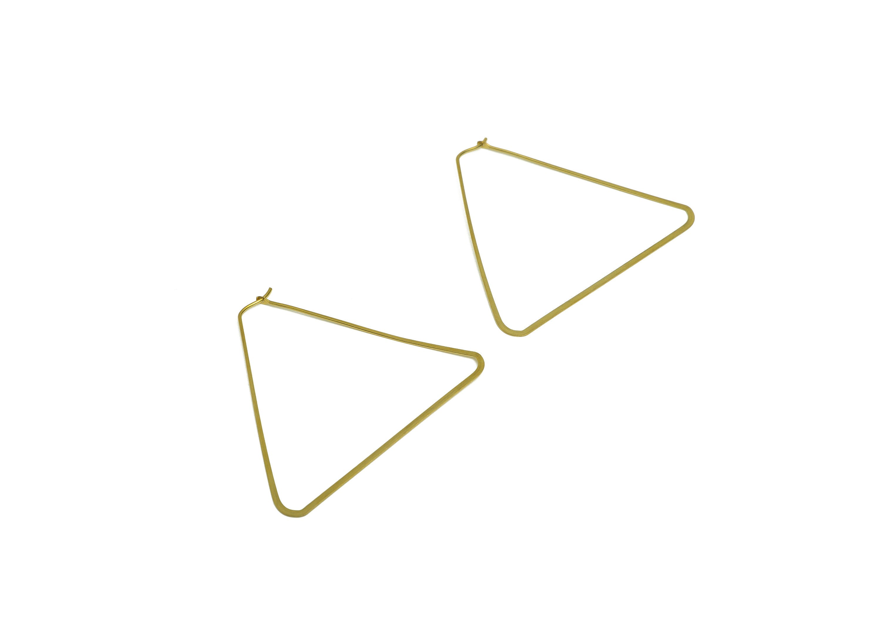 Brass Triangle Wire Hoop Earring - Raw Brass Hammered Triangle Wire Earring - Geometry Wire Hoop Lock Earring Charm - 52x48x0.8mm-PP10371-50 - DOMEDBAZAAR