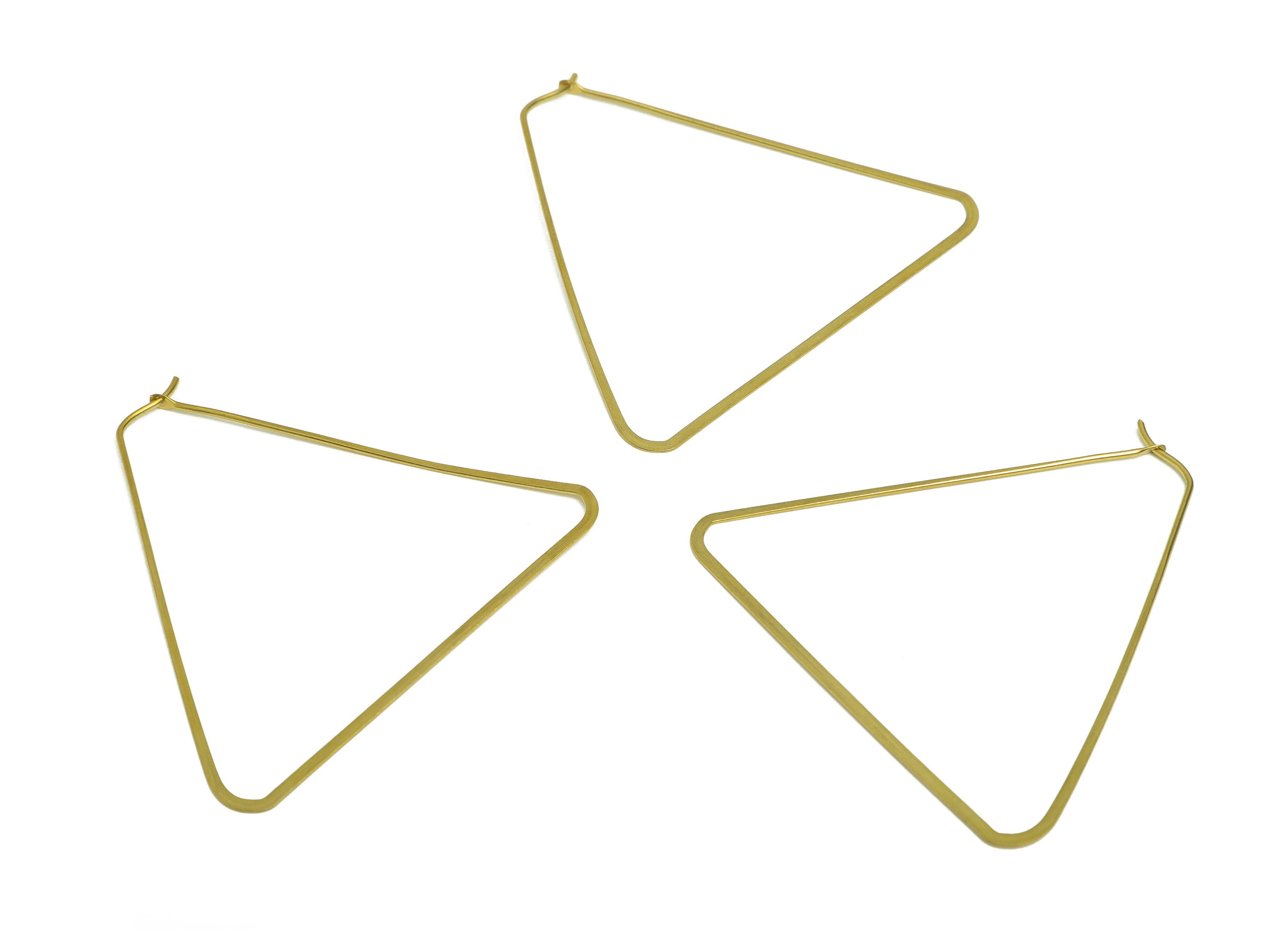 Brass Triangle Wire Hoop Earring - Raw Brass Hammered Triangle Wire Earring - Geometry Wire Hoop Lock Earring Charm - 52x48x0.8mm-PP10371-50 - DOMEDBAZAAR