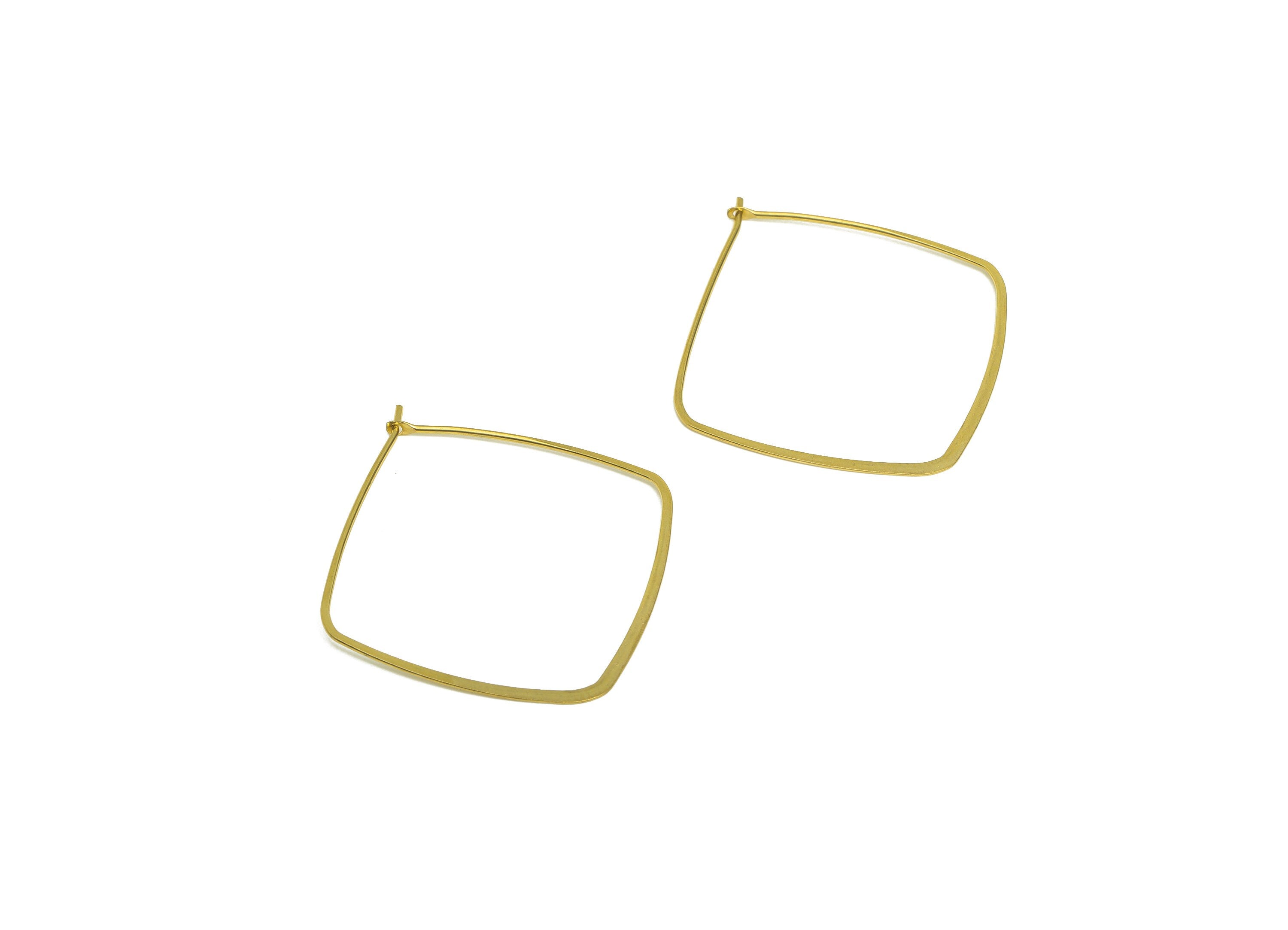 30mm Brass Square Wire Hoop Earring - Raw Brass Hammered Geometry Wire Earring - Brass Hammered Ear Wire Hoop - 35x32x0.8mm - PP10372-30 - DOMEDBAZAAR