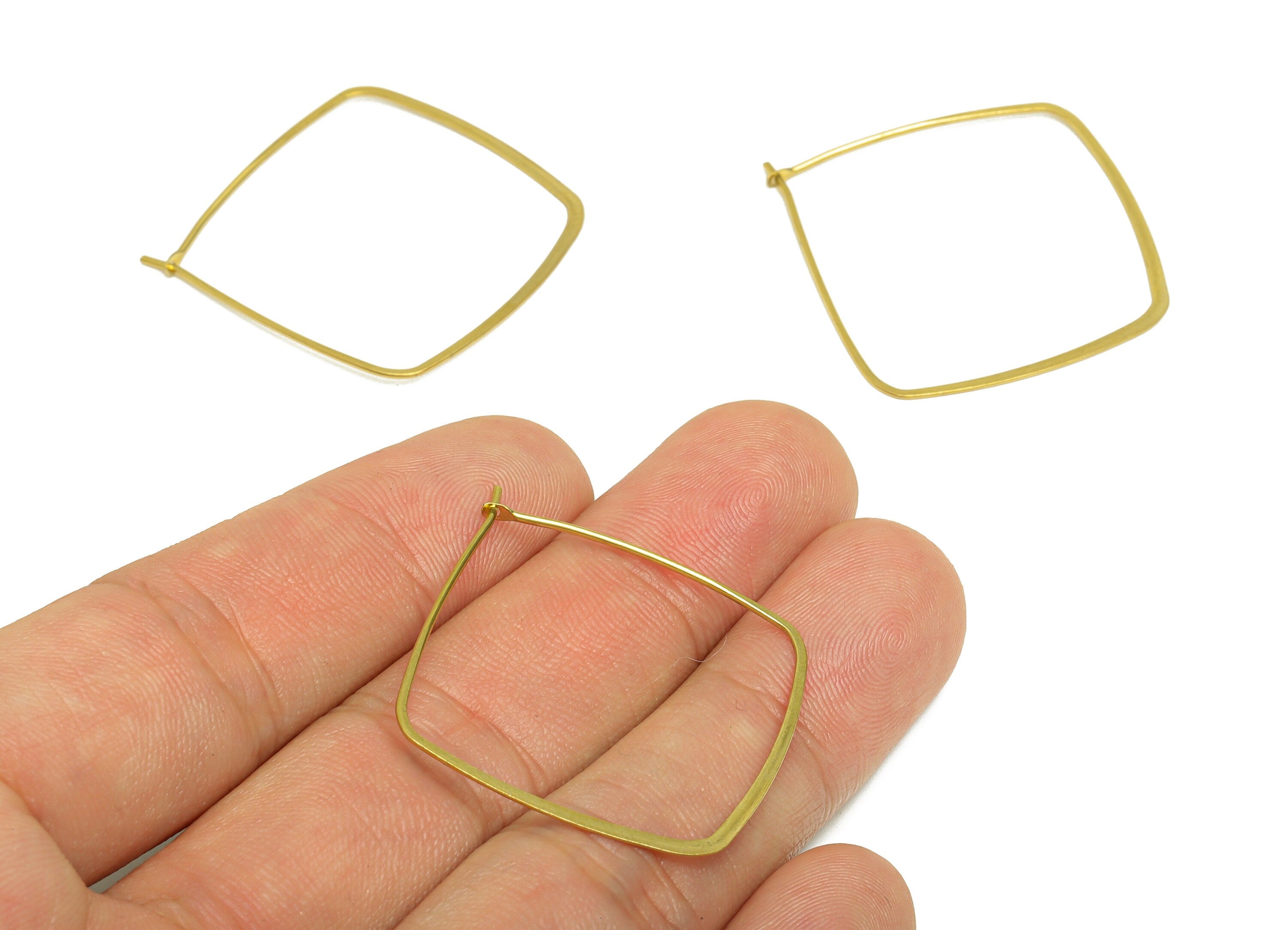 30mm Brass Square Wire Hoop Earring - Raw Brass Hammered Geometry Wire Earring - Brass Hammered Ear Wire Hoop - 35x32x0.8mm - PP10372-30 - DOMEDBAZAAR