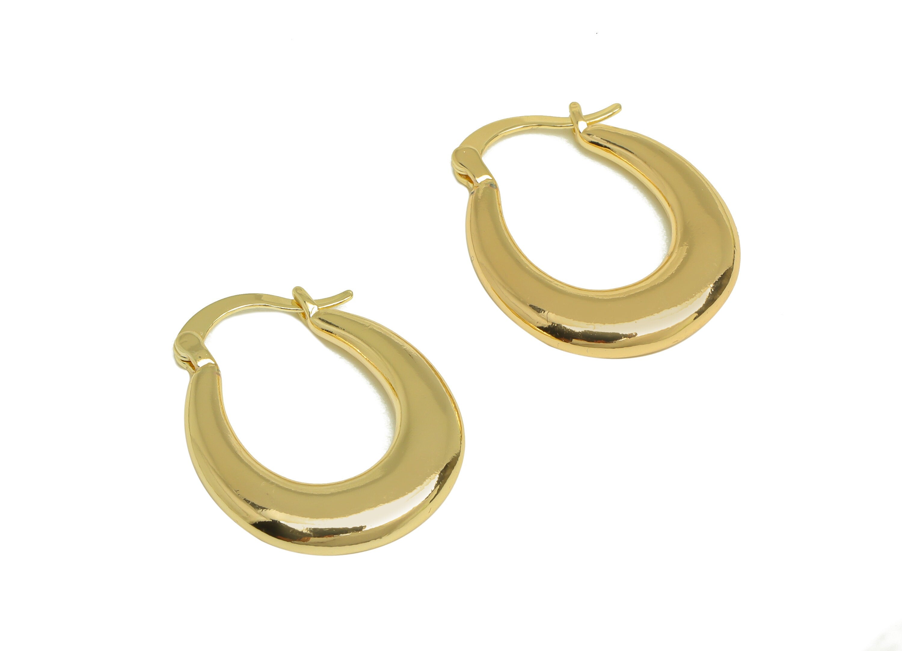 Brass Crescent Hoop Earring Clasp - Brass Moon Hoop Clasp -Brass Round Hoop Clasp - 18K Real Gold Plated - 26x19.41x3.5mm- RGP6634 - DOMEDBAZAAR