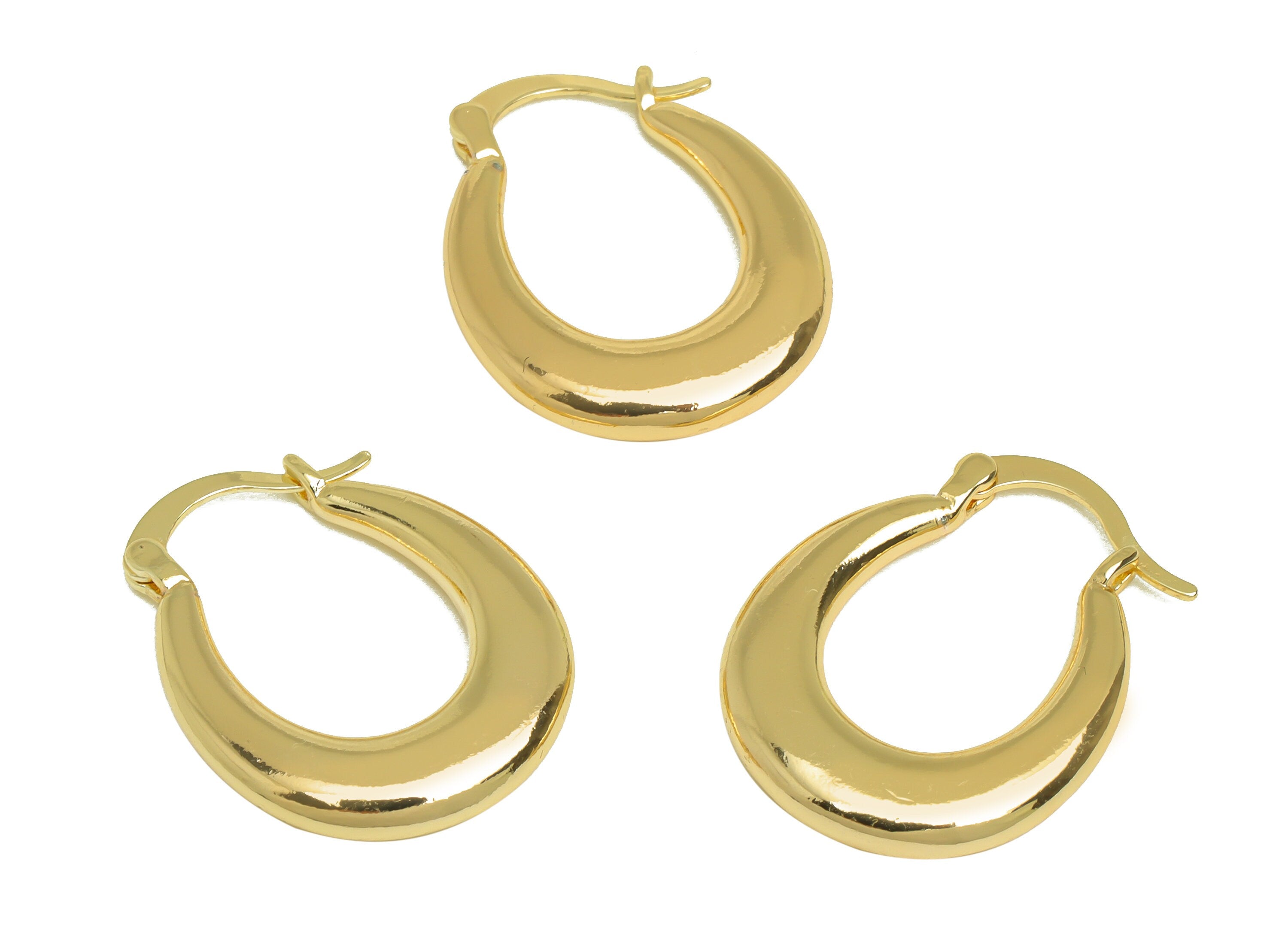 Brass Crescent Hoop Earring Clasp - Brass Moon Hoop Clasp -Brass Round Hoop Clasp - 18K Real Gold Plated - 26x19.41x3.5mm- RGP6634 - DOMEDBAZAAR