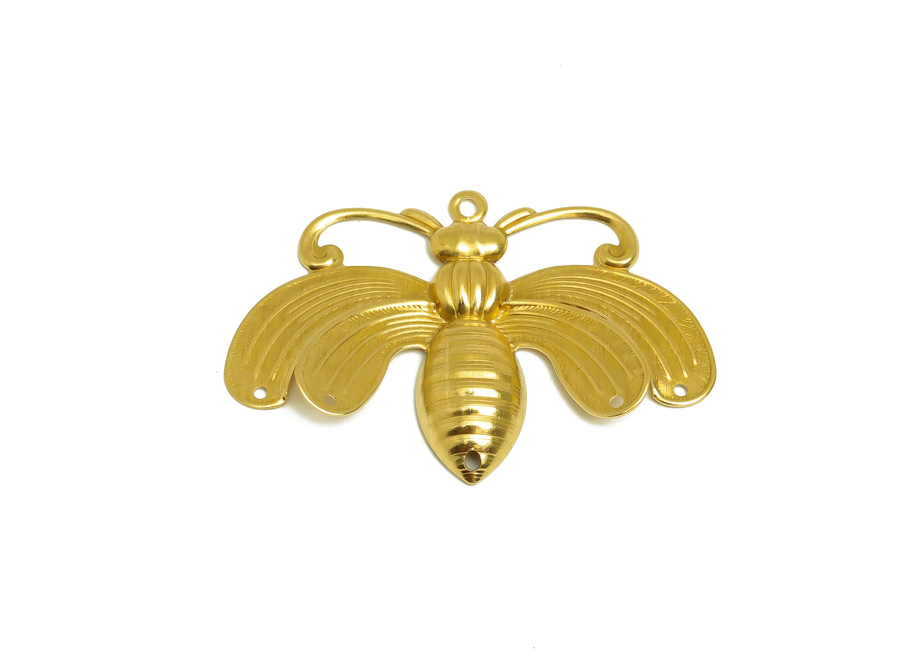 Brass Bee Earring Charm - Brass Textured Bee Connector - Textured Vintage Looking Earring Charm - Animal Charm - 49x34x4.6mm - PP10429 - DOMEDBAZAAR
