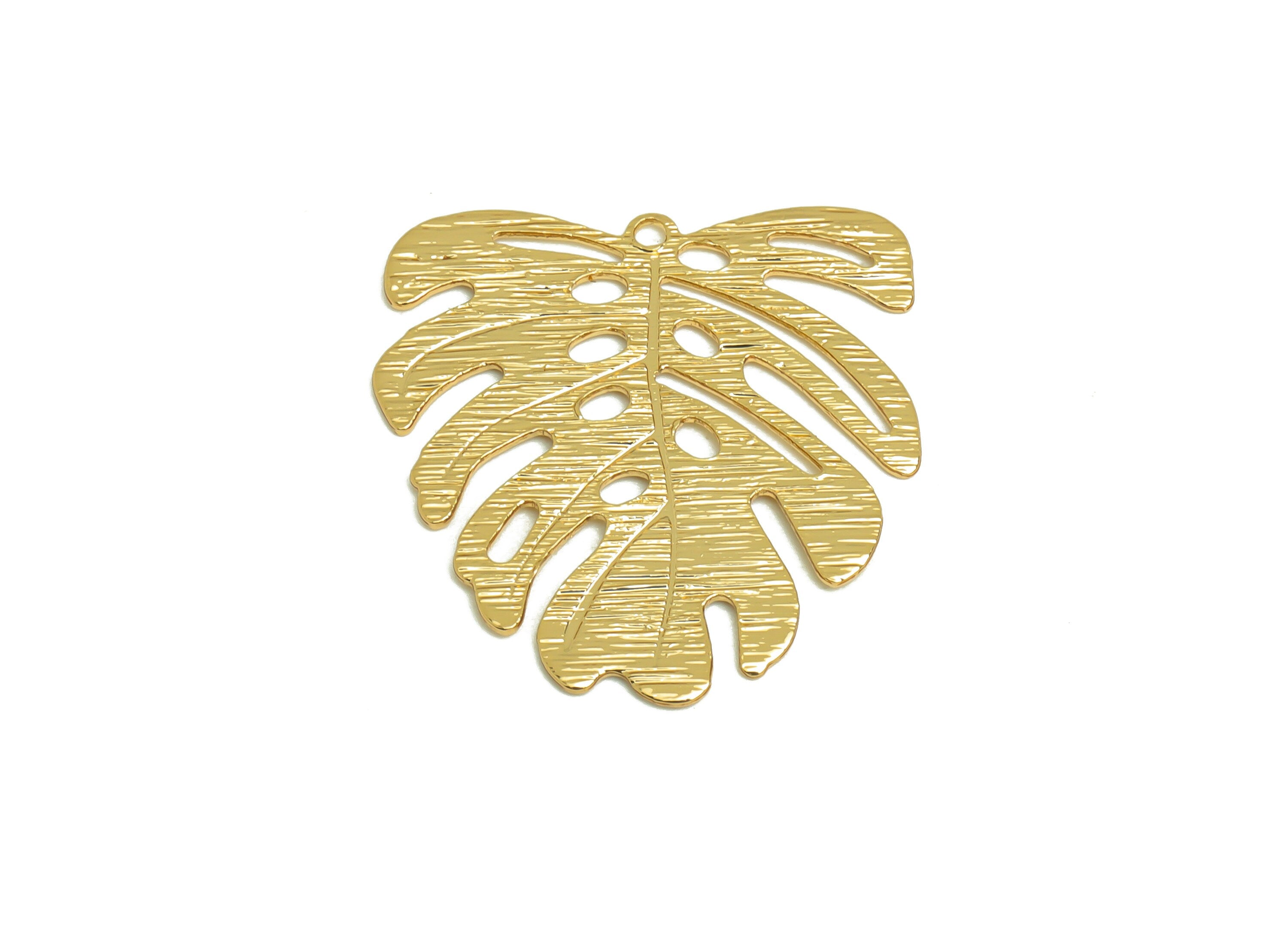 Brass Monstera Charms - Raw Brass Textured Monstera Earrings and Pendant - Textured Earring Findings - Jewelry Making - 22x21x0.6mm- PP10343 - DOMEDBAZAAR