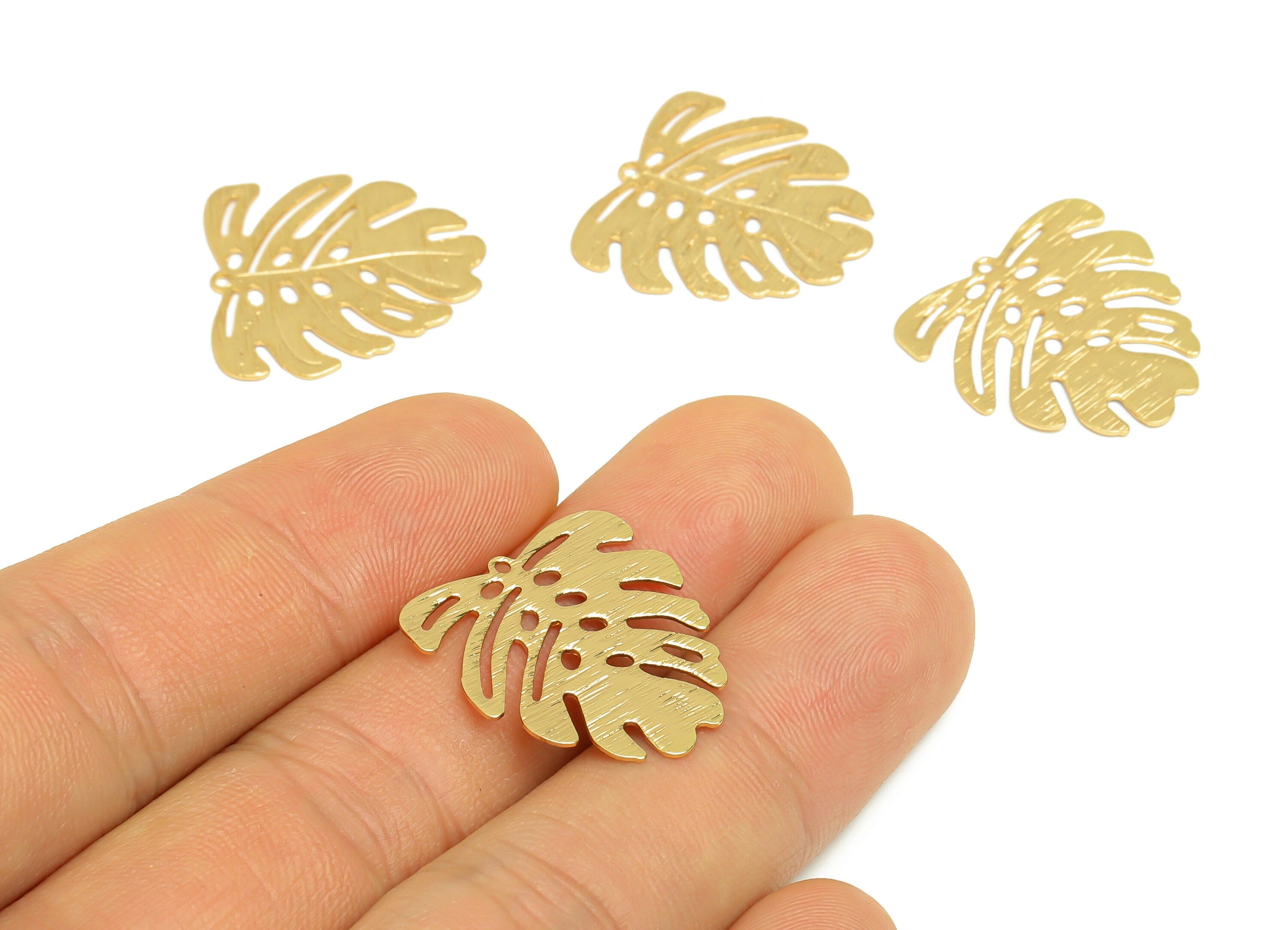 Brass Monstera Charms - Raw Brass Textured Monstera Earrings and Pendant - Textured Earring Findings - Jewelry Making - 22x21x0.6mm- PP10343 - DOMEDBAZAAR