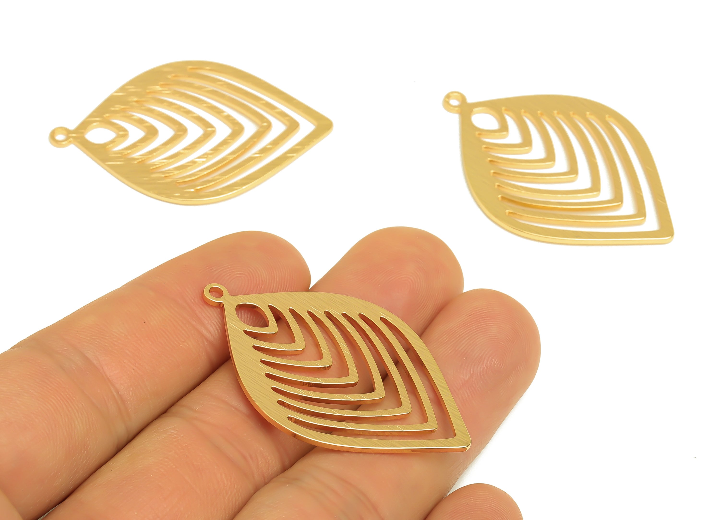 Brass Leaf Charms - Raw Brass Textured Leaf Earrings and Pendant - Minimalism Earring Findings - Jewelry Supplies - 43x 28x 1.1mm - PP10446 - DOMEDBAZAAR