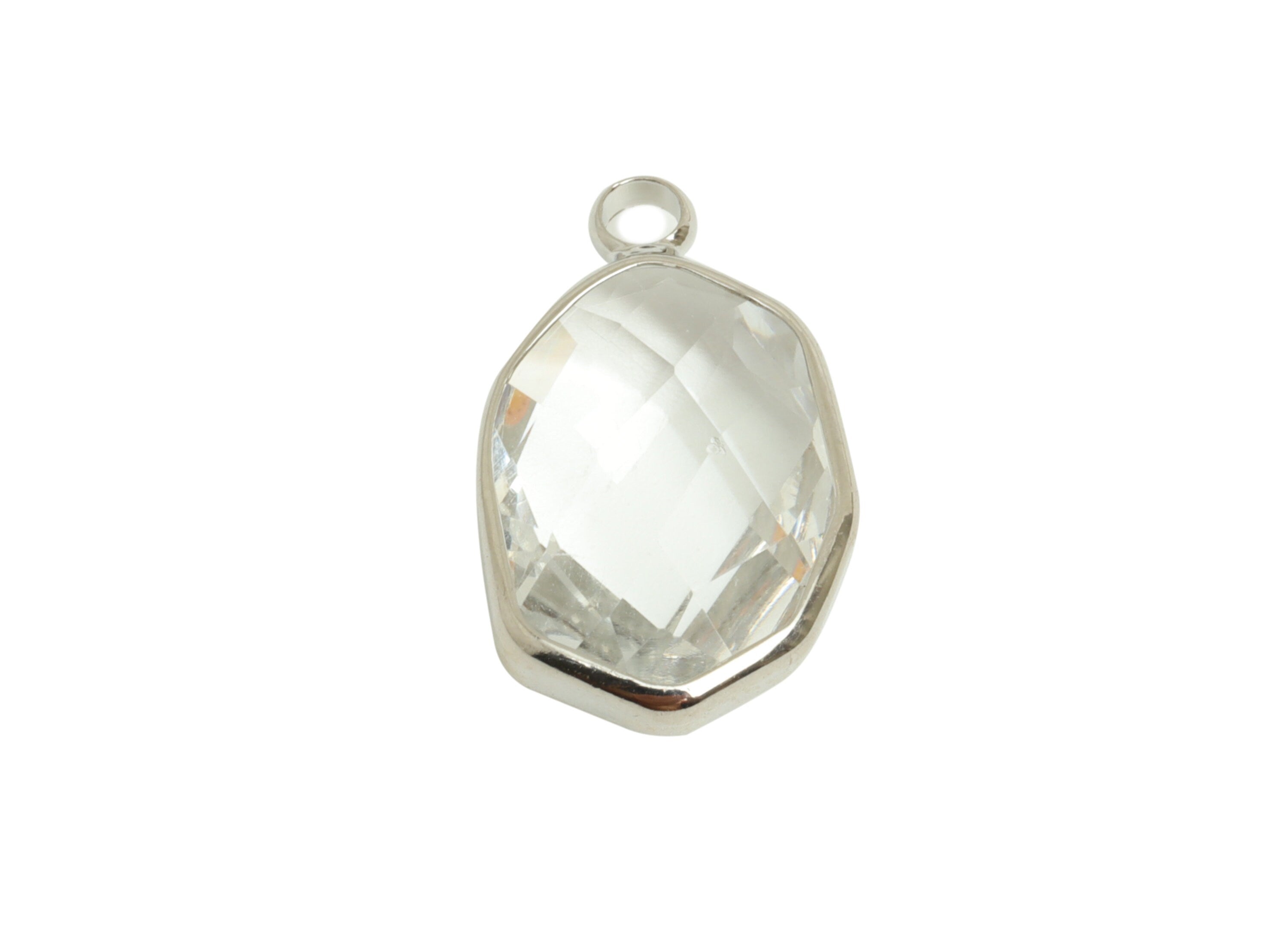 Glass Oval Earring Charms - Brass Oval Pendant - Silver Tone Plated Brass - Jewelry Making Supplies - 20x12x6.5mm - GS1054B - DOMEDBAZAAR