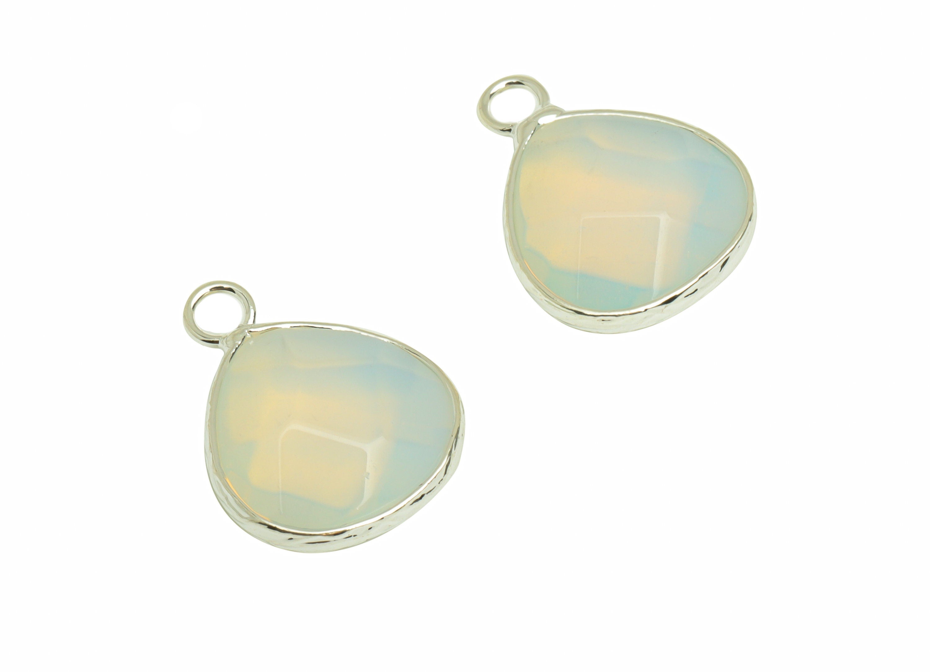 Brass Opalite Drop Earring Charms - Brass Teardrop Pendant - Natural Stone - Silver Tone Plated Brass – 18.2x14x5mm – NS1696D - DOMEDBAZAAR