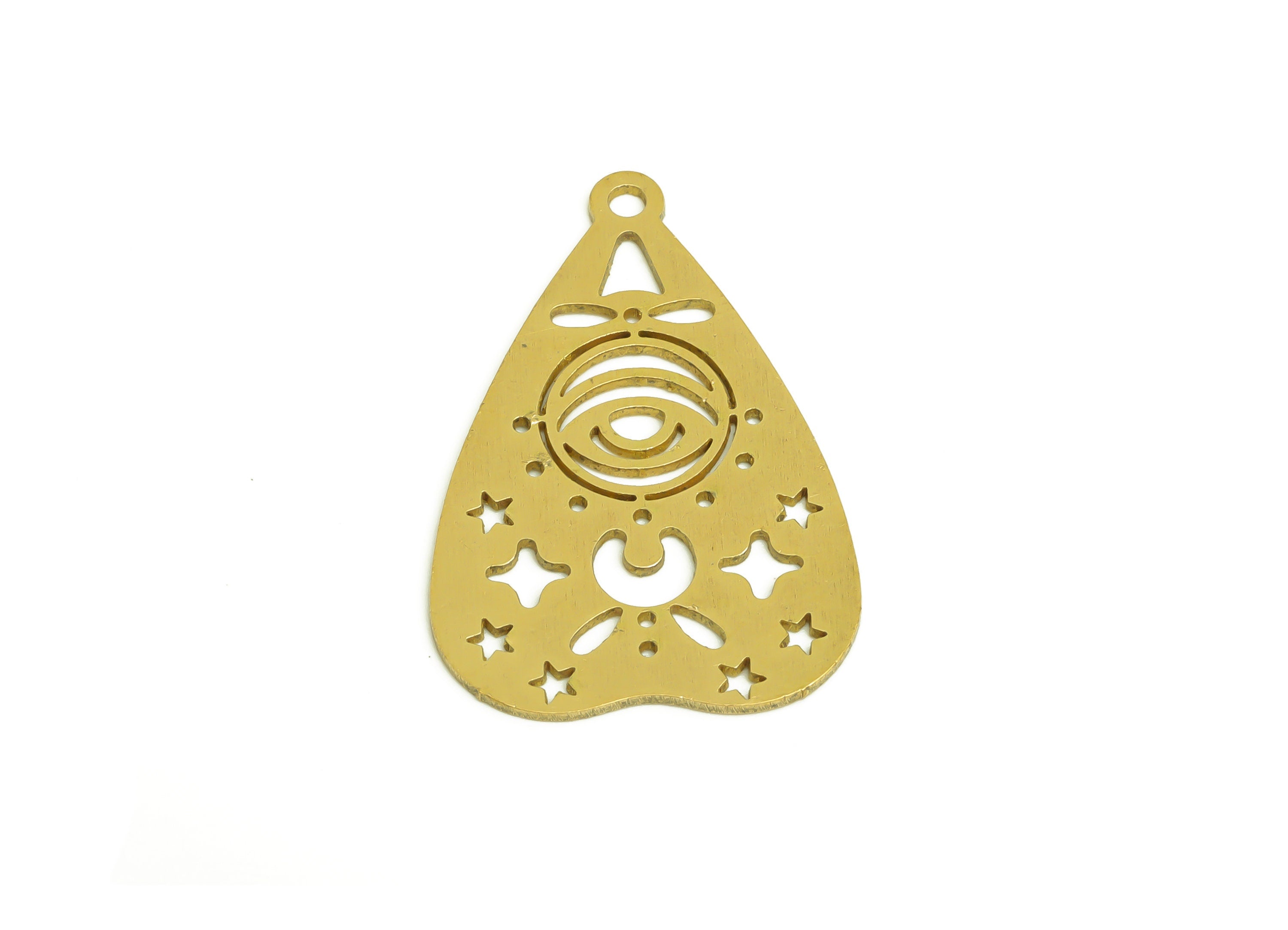 Brass Heart Eye Earring Charms - Raw Brass Heart Star Charms and Pendant - Earring Finding - Jewelry Making Supplies - 30x20x0.7mm - PP10355 - DOMEDBAZAAR