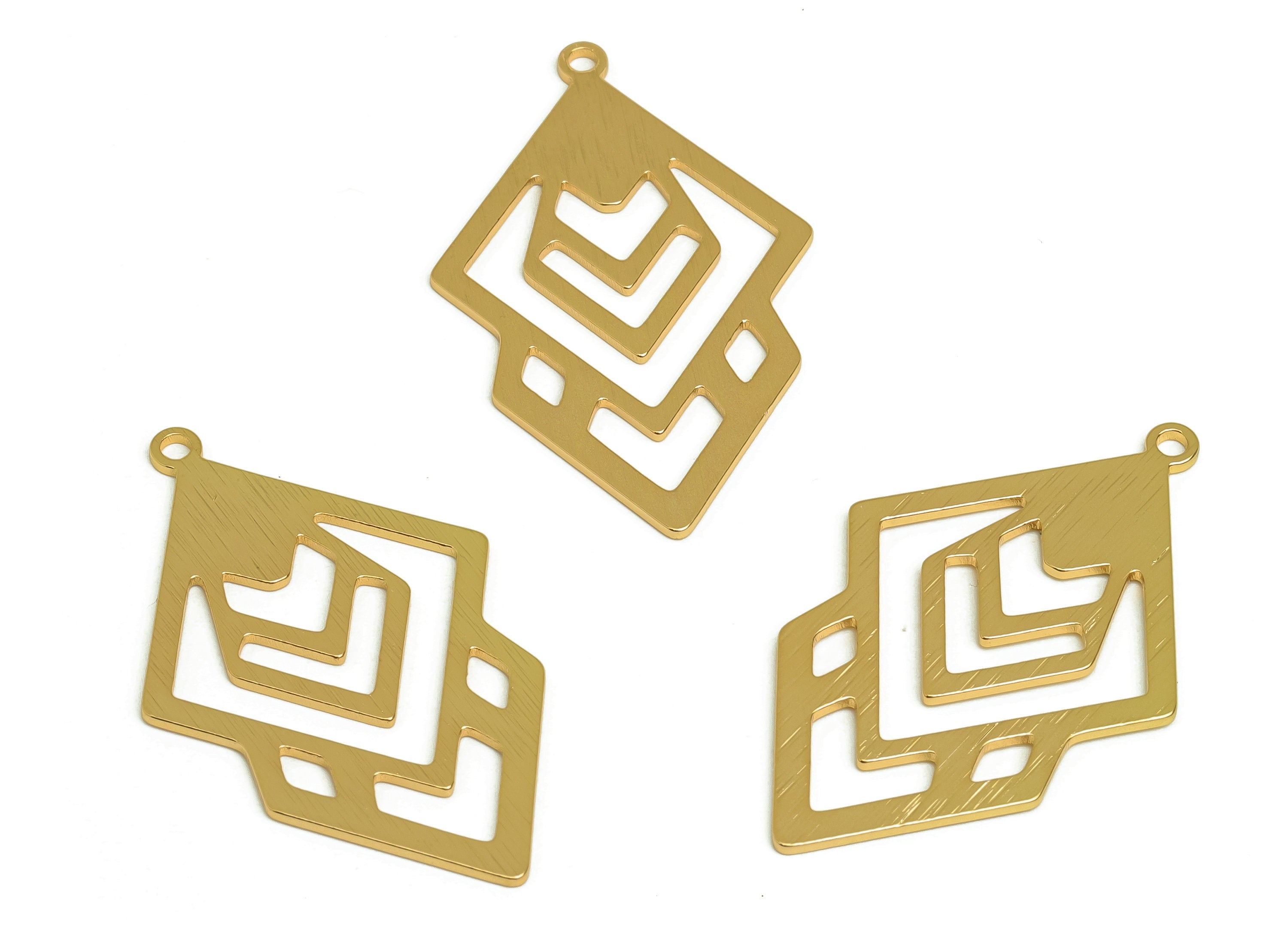 Brass Diamond Charms - Raw Brass Textured Geometry Earring Charm - Brass Geometry Pendant - Kc Gold Tone Plating - 43x26x1mm - PP10451 - DOMEDBAZAAR