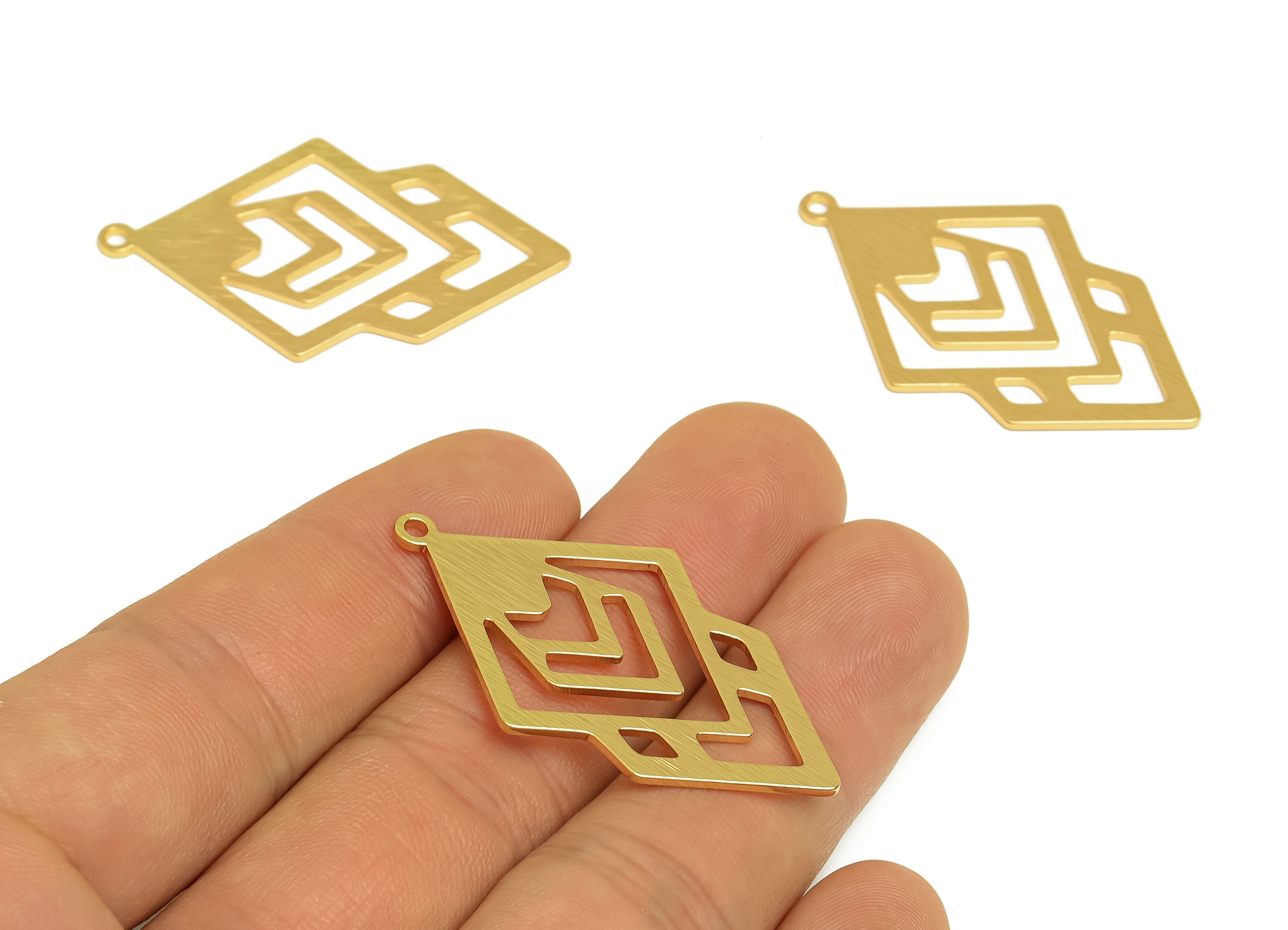 Brass Diamond Charms - Raw Brass Textured Geometry Earring Charm - Brass Geometry Pendant - Kc Gold Tone Plating - 43x26x1mm - PP10451 - DOMEDBAZAAR