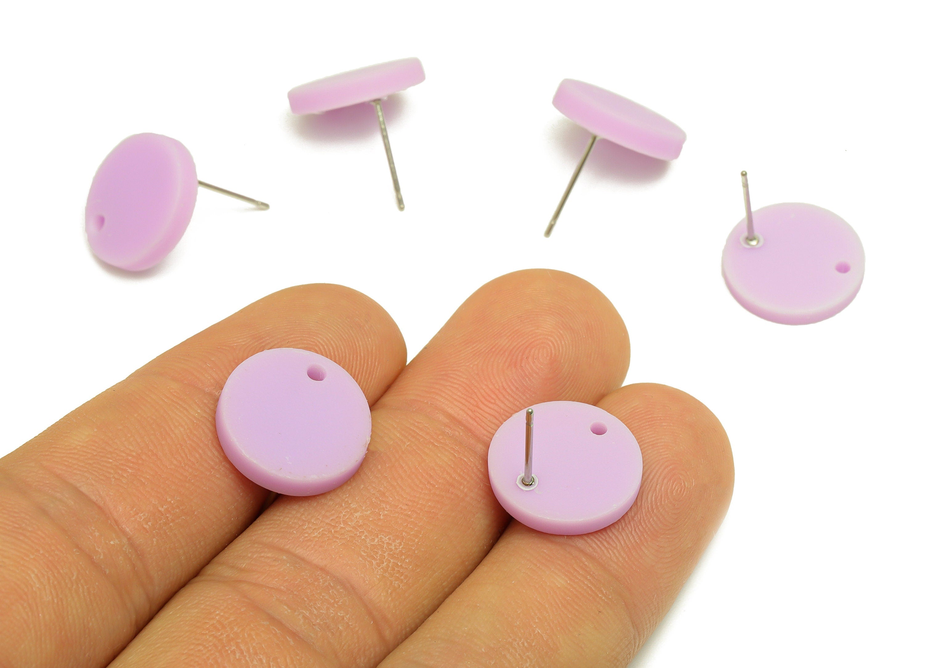 Acrylic Round Earring Stud - Purple Acrylic Round Earrings Post - Stainless Steel Stud - Matt Surface Earring Post - 15x15x2mm- AC1385-A675X - DOMEDBAZAAR