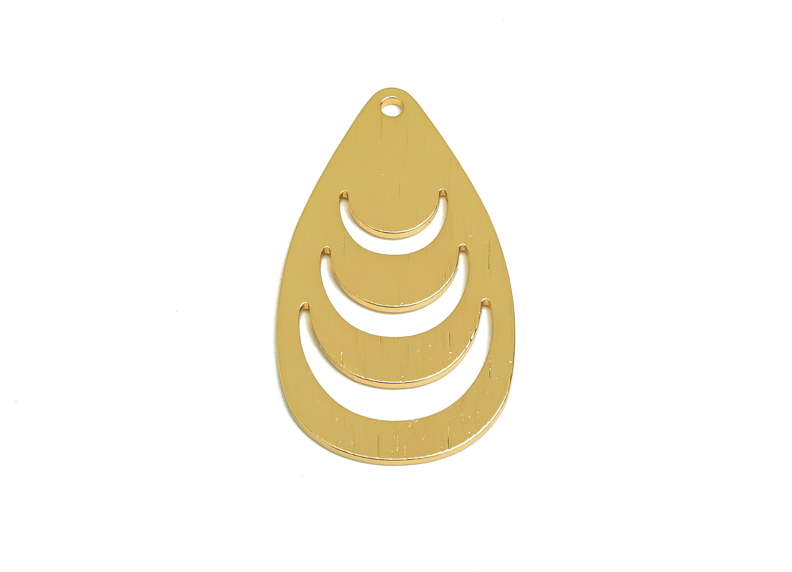 Brass Drop Charms - Raw Brass Textured Teardrop Earring Charm - Brass Geometry Pendant - Kc Gold Tone Plating - 40x22x1.1mm - PP10449 - DOMEDBAZAAR