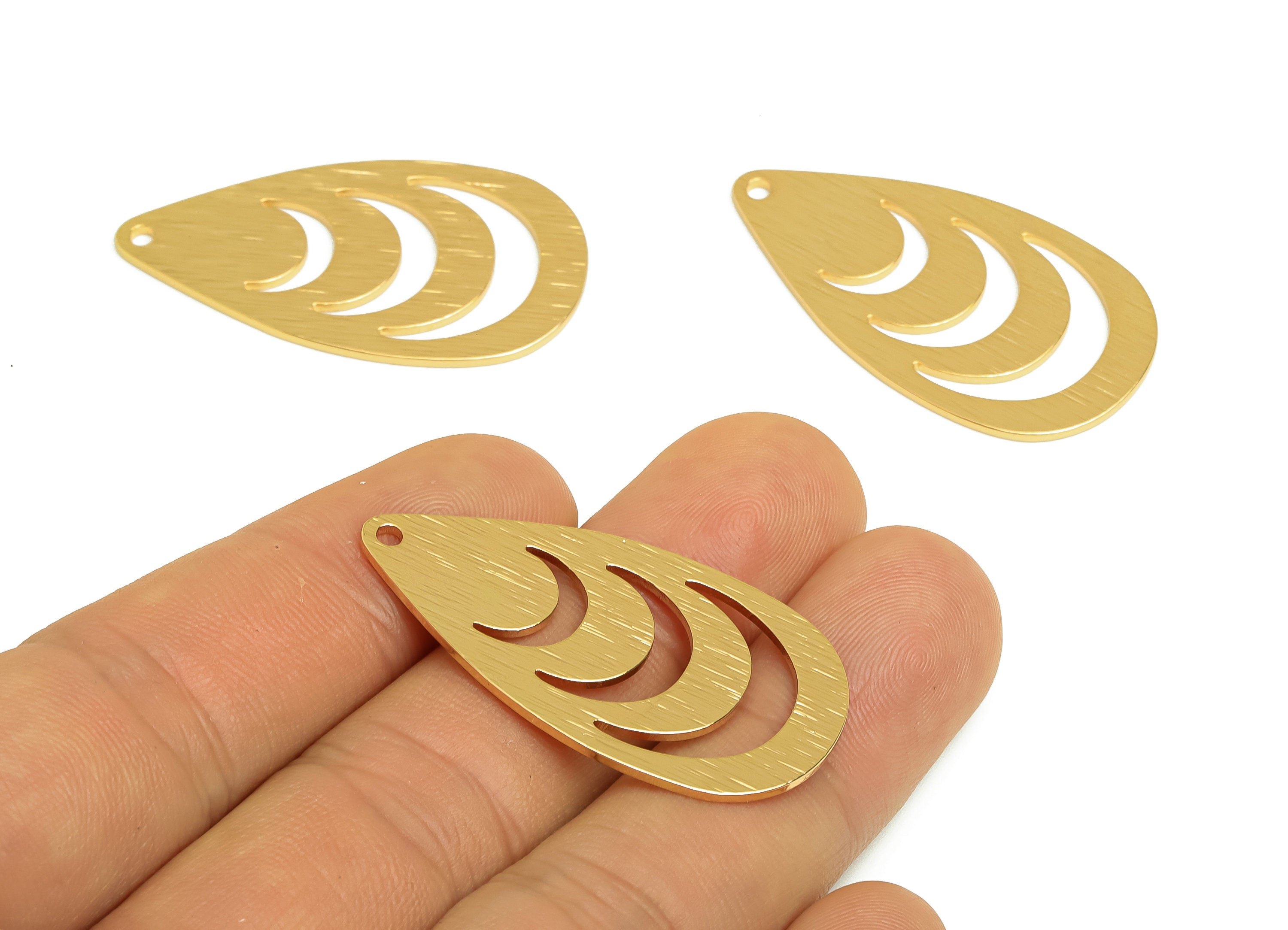Brass Drop Charms - Raw Brass Textured Teardrop Earring Charm - Brass Geometry Pendant - Kc Gold Tone Plating - 40x22x1.1mm - PP10449 - DOMEDBAZAAR