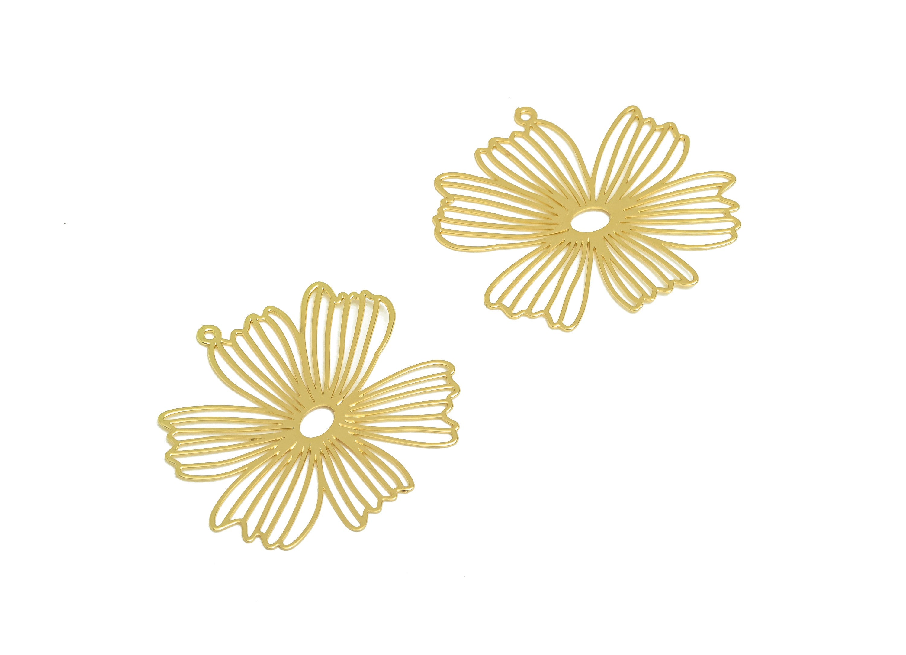 Brass Flower Earring Charms - Raw Brass Botanical Earring Charm - Brass Daisy Pendant - Kc Gold Tone Plating - 35x32x0.45mm - PP10455 - DOMEDBAZAAR
